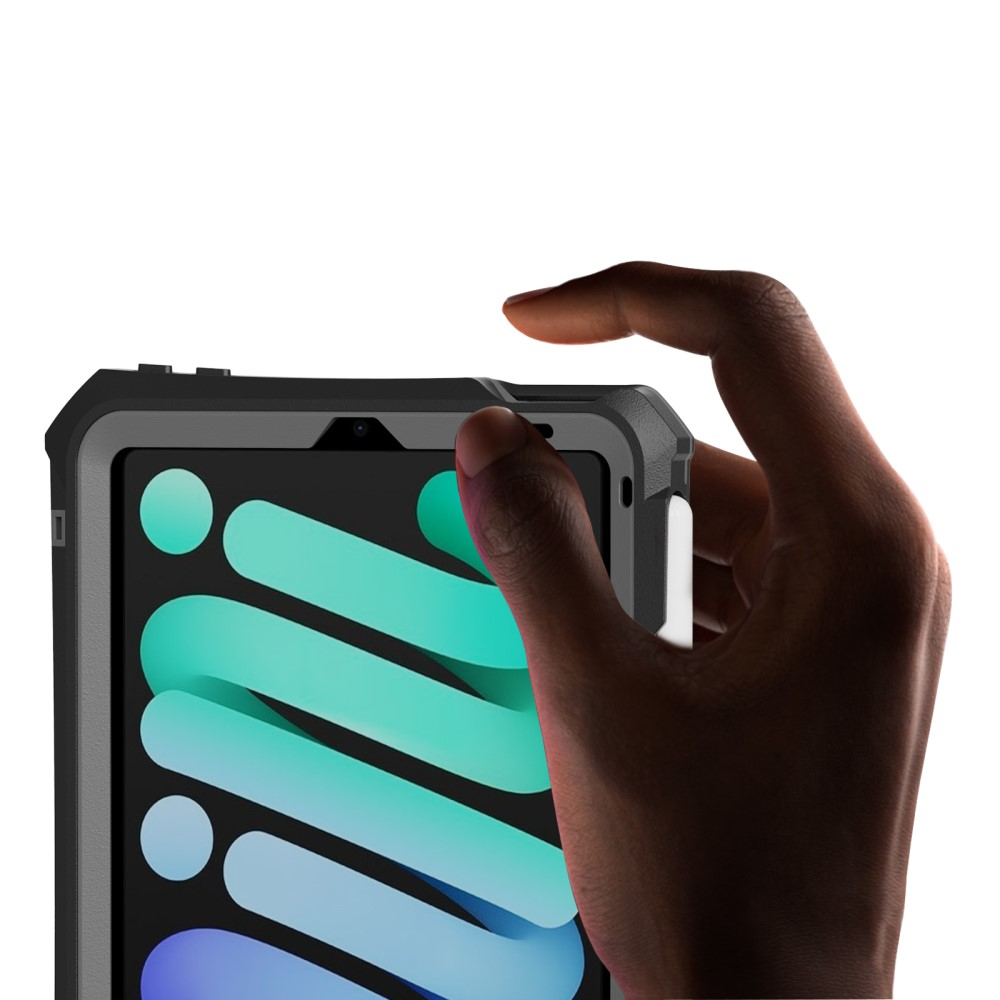 iPad Mini 7 (2024) / Mini 6 (2021) Wasserfeste Outdoor Schutz Hülle mit Kickstand Aufsteller (IP68) - Schwarz