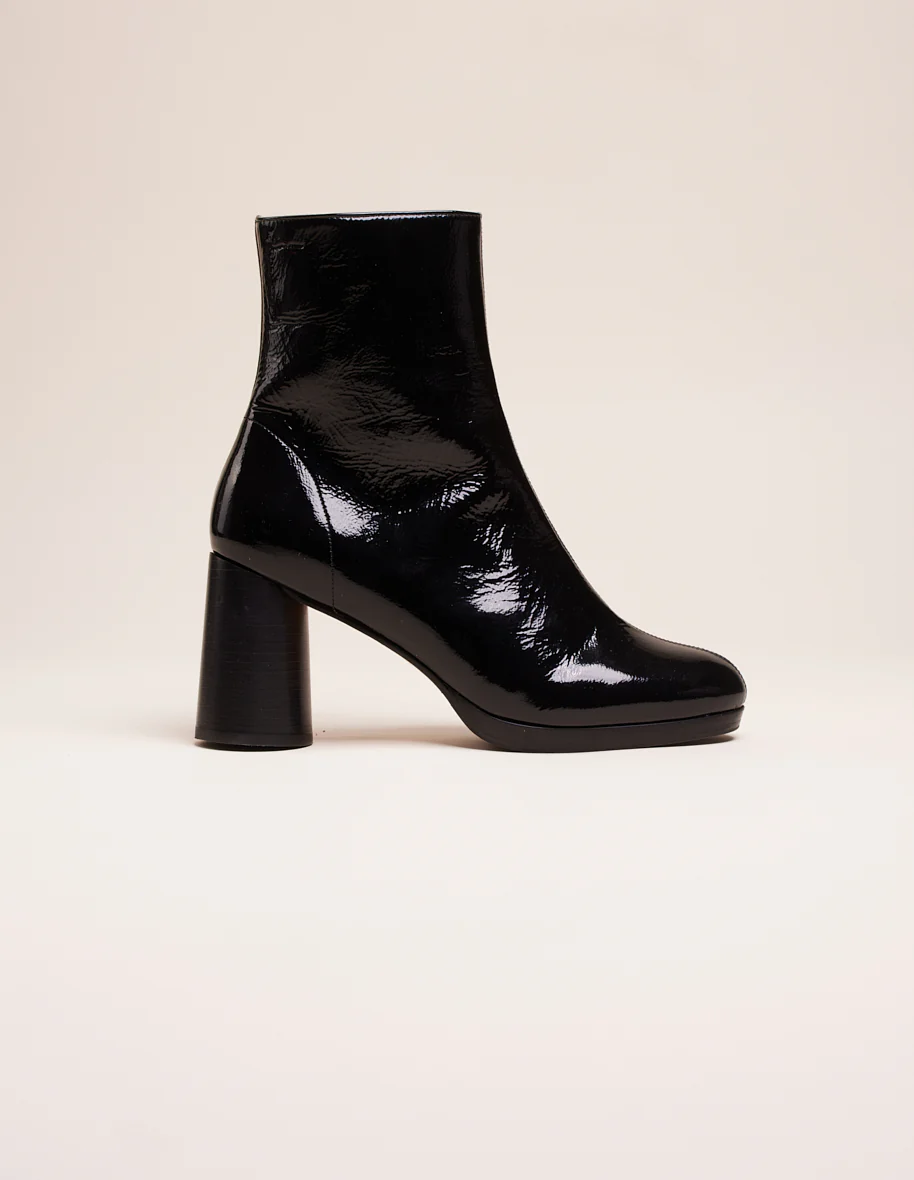 Bottines à talons Serena - Cuir plissé verni noir
