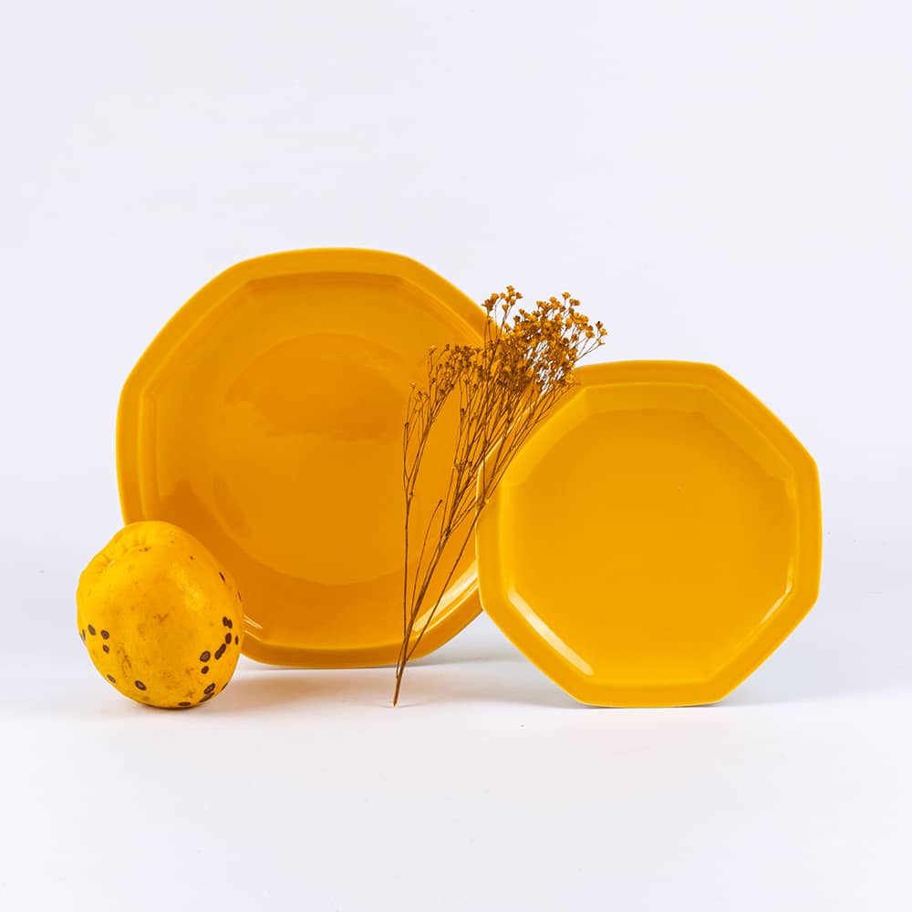 assiette à dessert octogonale jaune OGRE La Fabrique