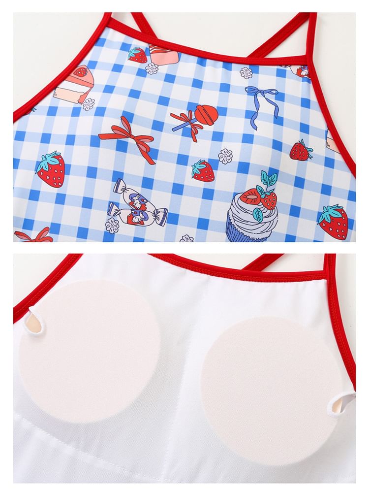 Sancus - Badpak met spaghettibandjes en print en open rug