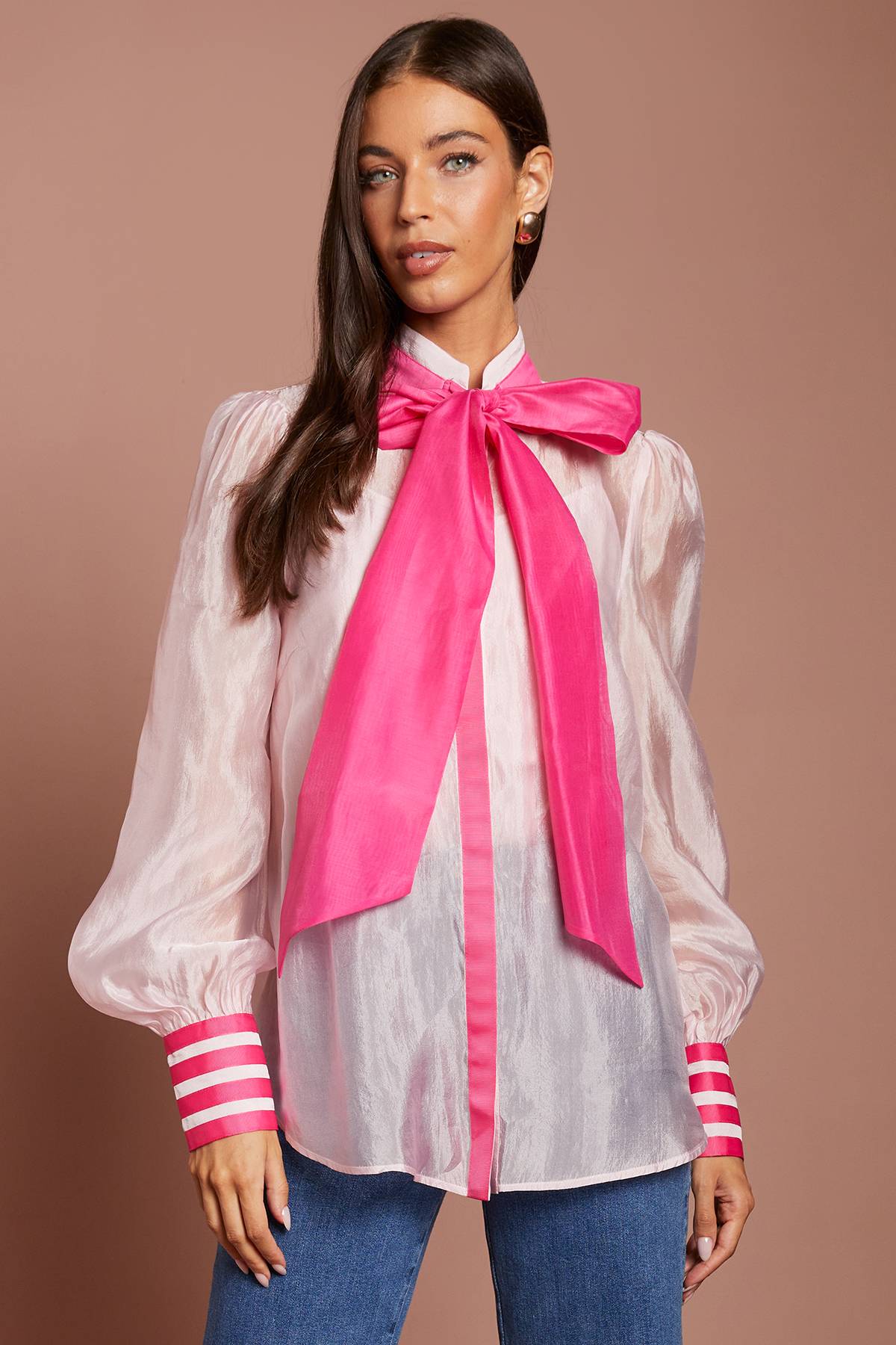 Coast Chemise En Organza À Manches Longues Avec Nœud Lavallière Lisa Tan