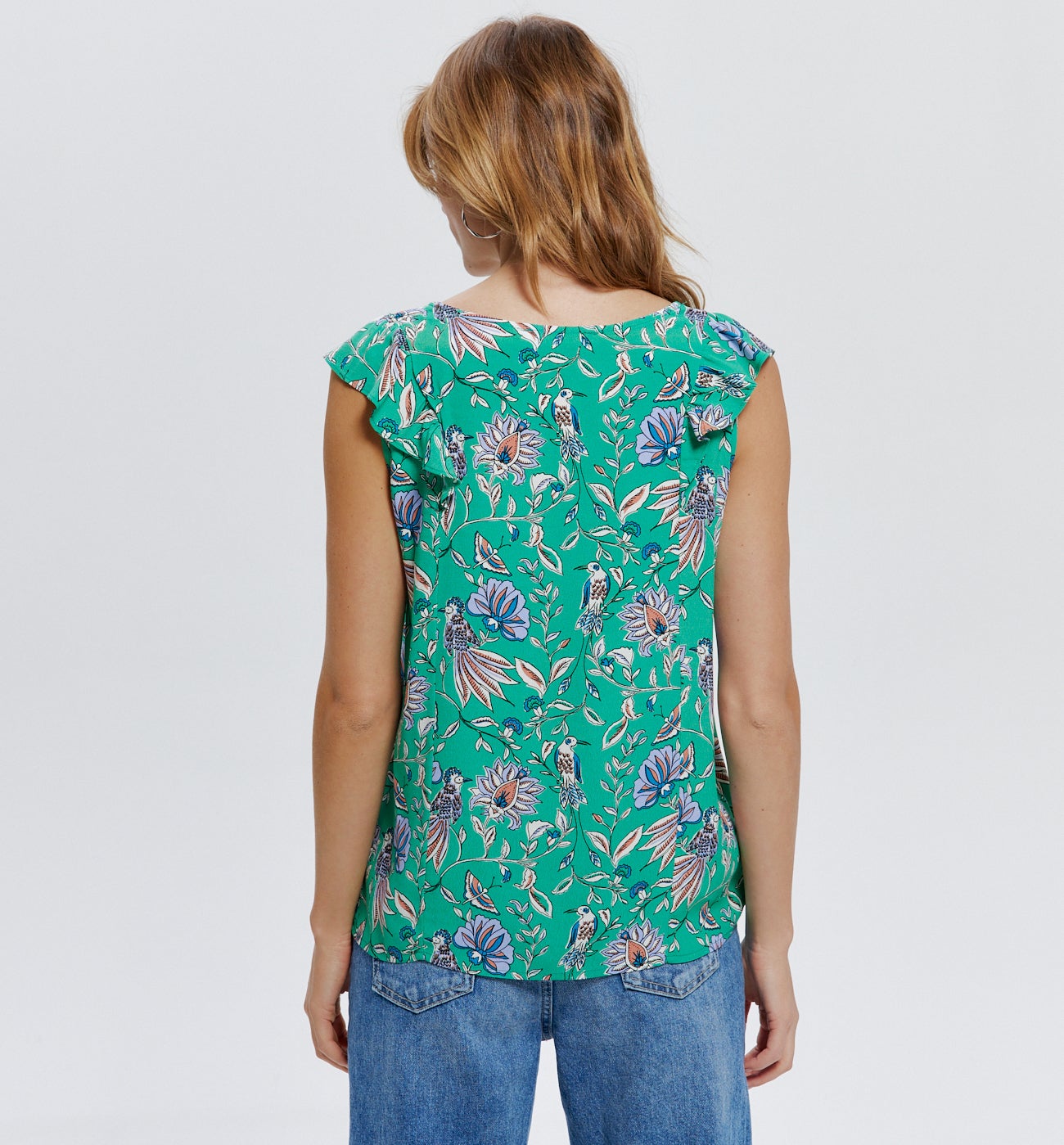Top à volants Femme - Imprimé vert