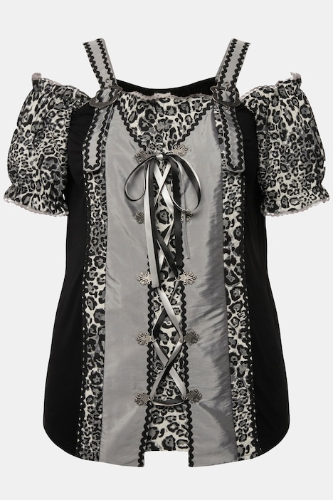 Trachten-Bluse, Schnürung, Spitze, Halbarm, Träger