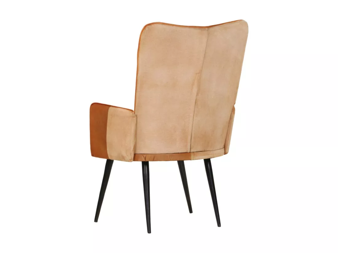 Fauteuil à oreilles Marron et crème Cuir véritable