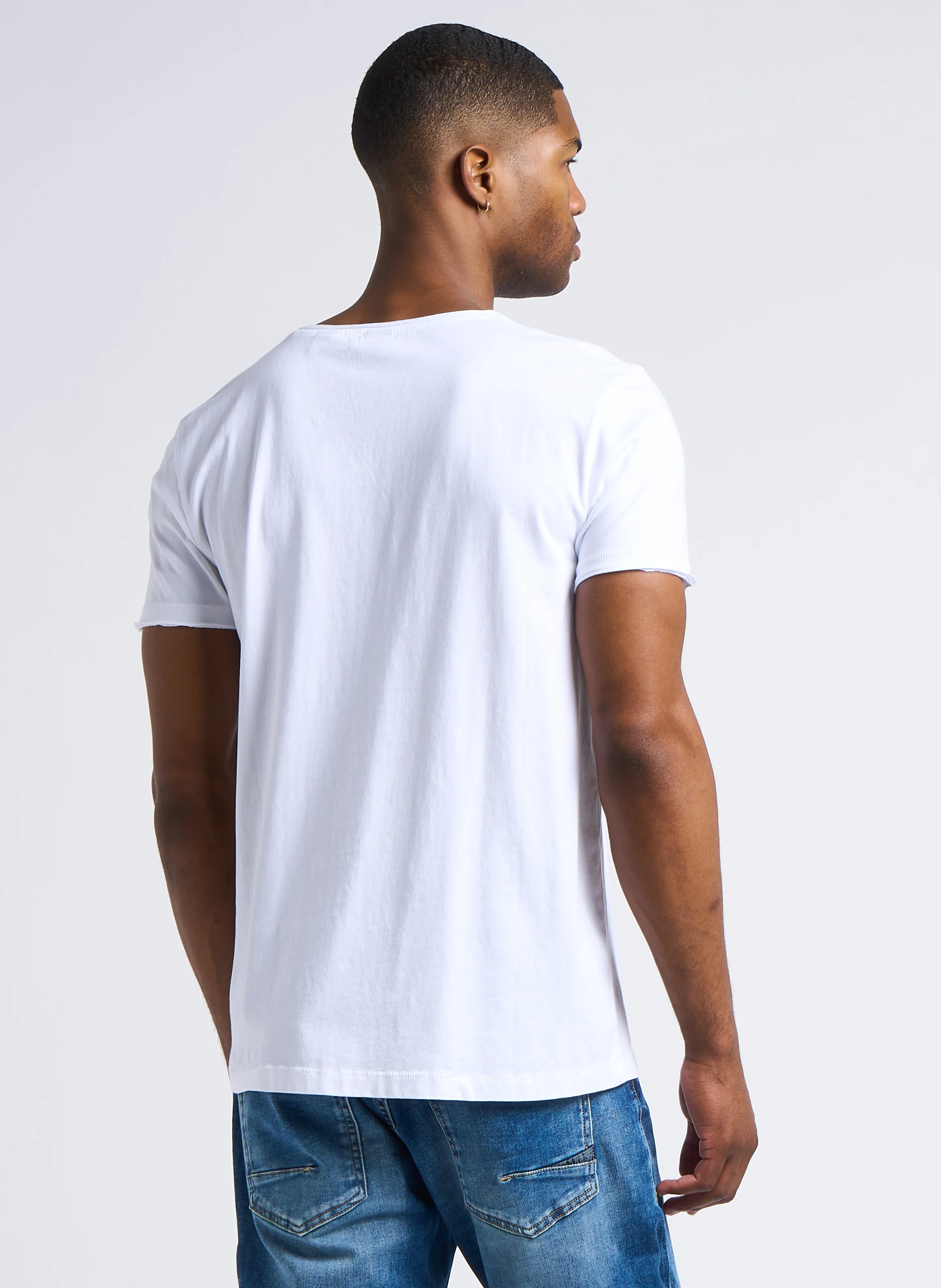 GRIBS - Tee-shirt droit à col V rouloté en coton | Blanc