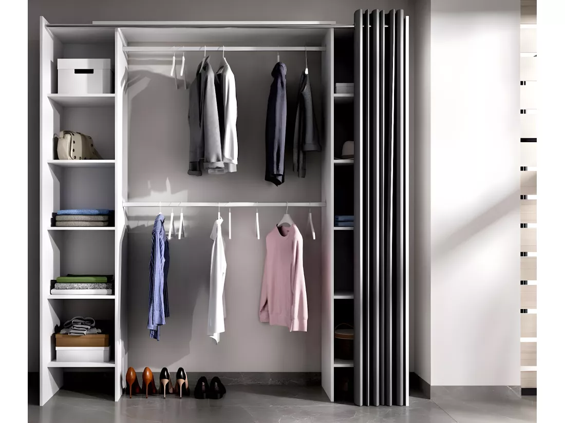 Armoire placard extensible coloris blanc - Longueur 110-180 x Hauteur 205 x Profondeur 50 cm