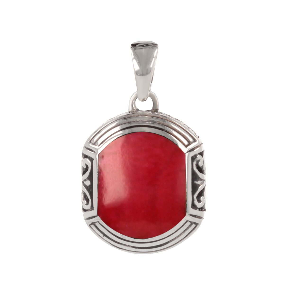Pendentif Ethnique en Corail serti argent 925 - Bijou d'exception | Aden