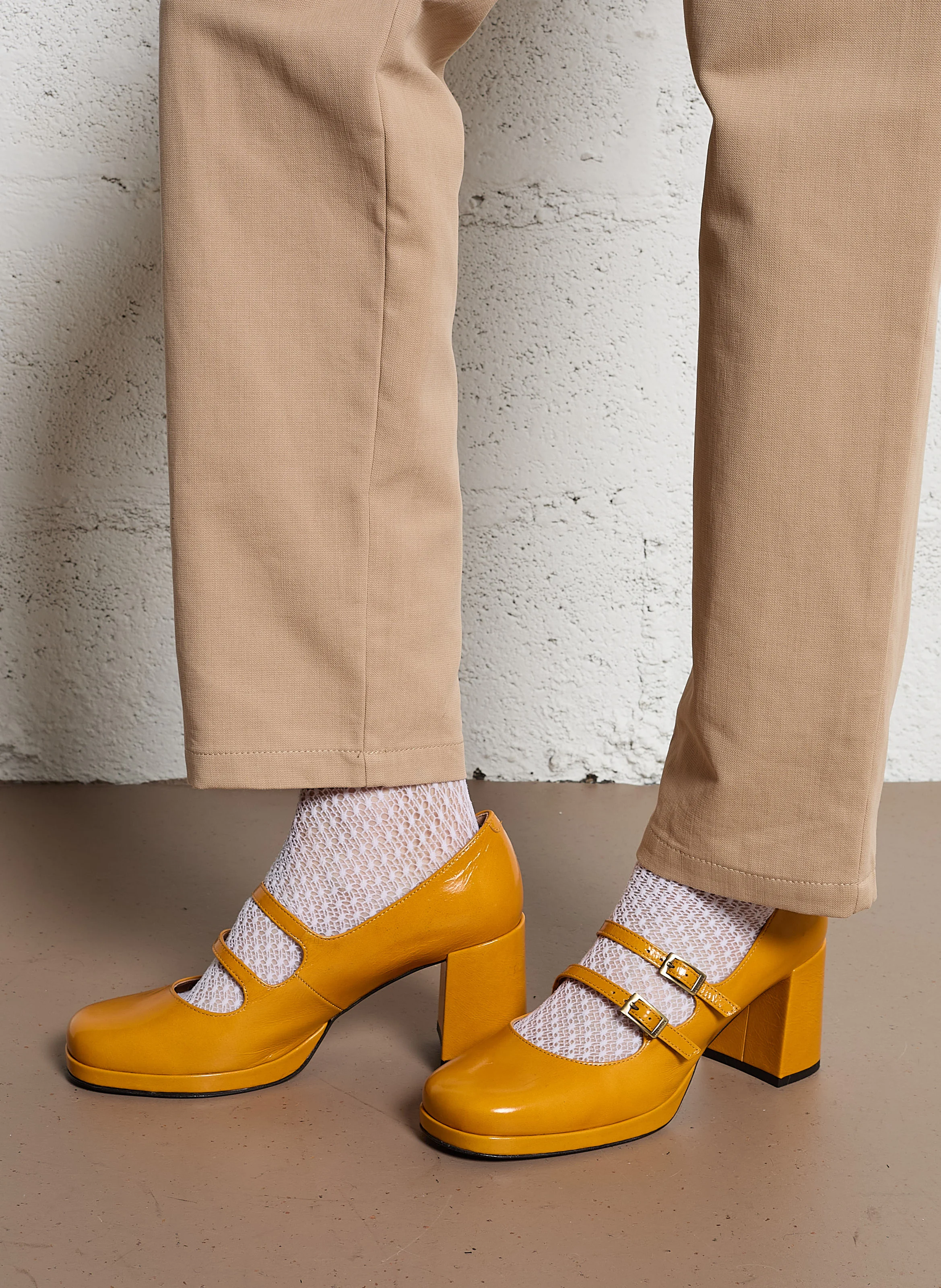 ALORA - Babies à talons en cuir| Jaune