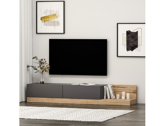 CONCEPT1 - Meuble TV Majör - Anthracite, Noyer 180 x 30 x 37