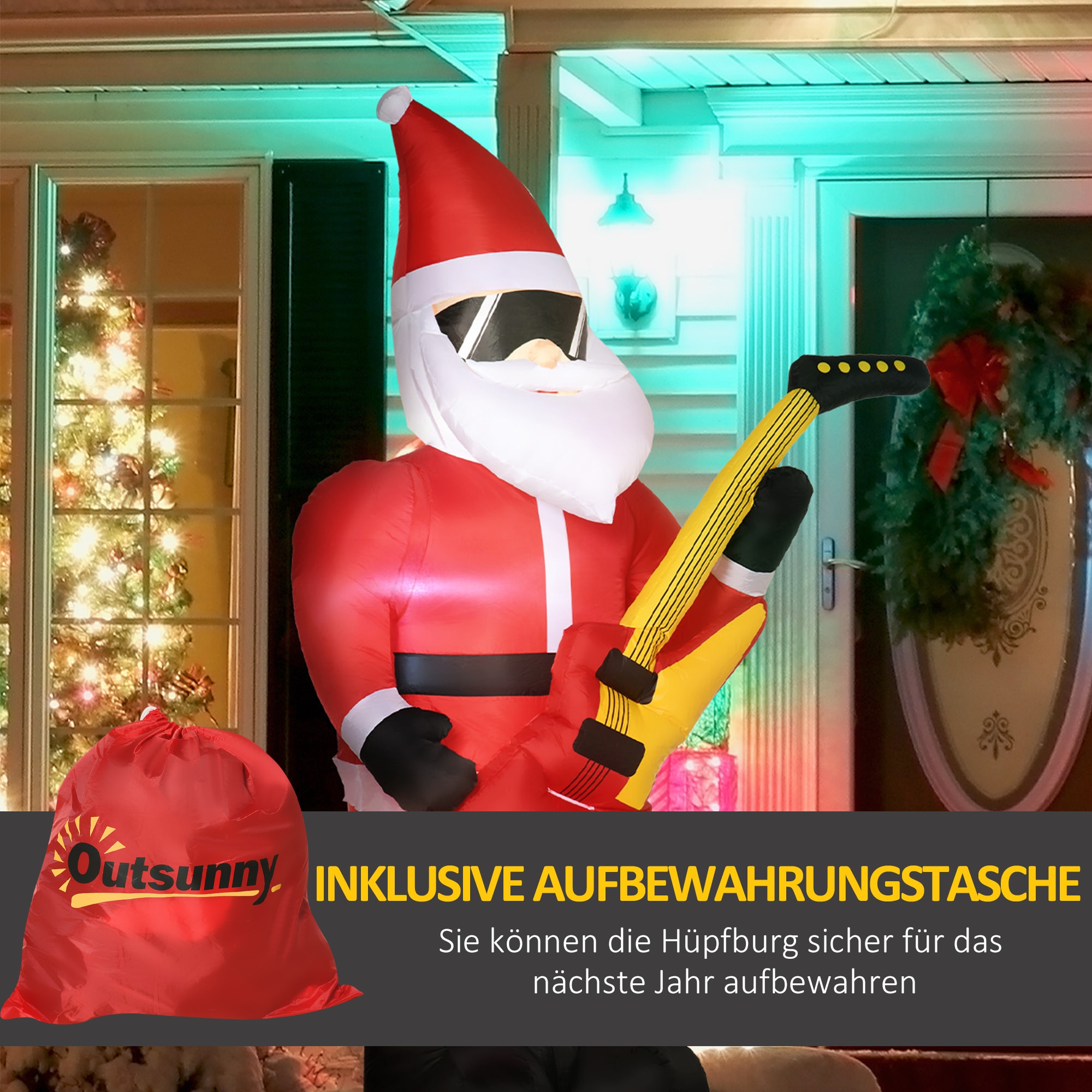 Outsunny Aufblasbare Weihnachtsdekoration mit LED-Beleuchtung rot 140L x 75B x 215H cm