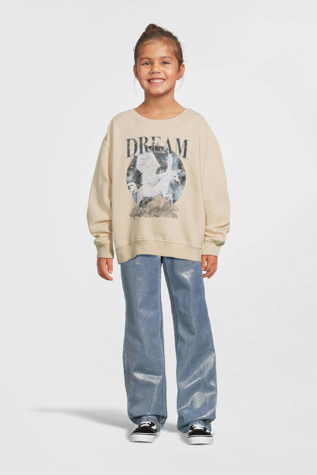NAME IT sweater NKFOLDET met printopdruk lichtzand