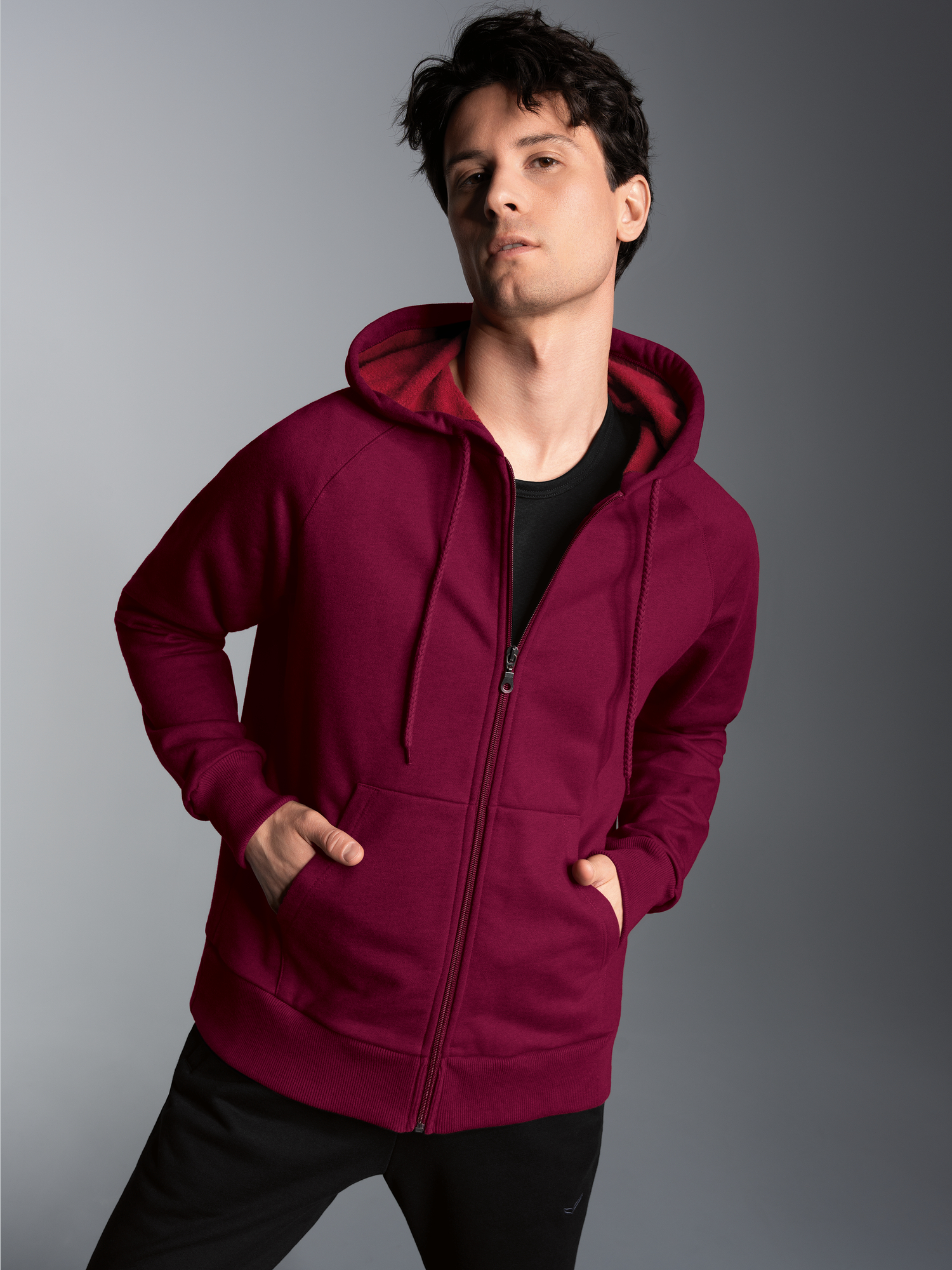 Jogginganzug mit Kapuze und ReißverschlussChianti-melange