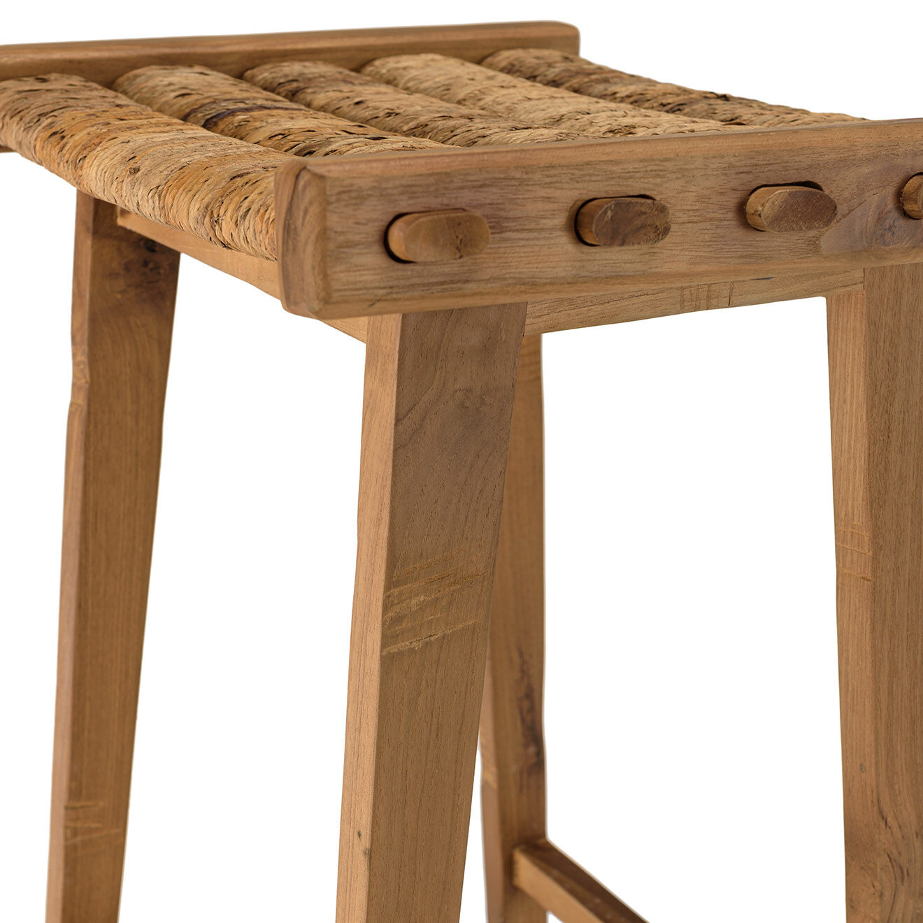 Macabane Tabouret haut assise en tissage naturel Sixtine bois - 45x36x75 cm