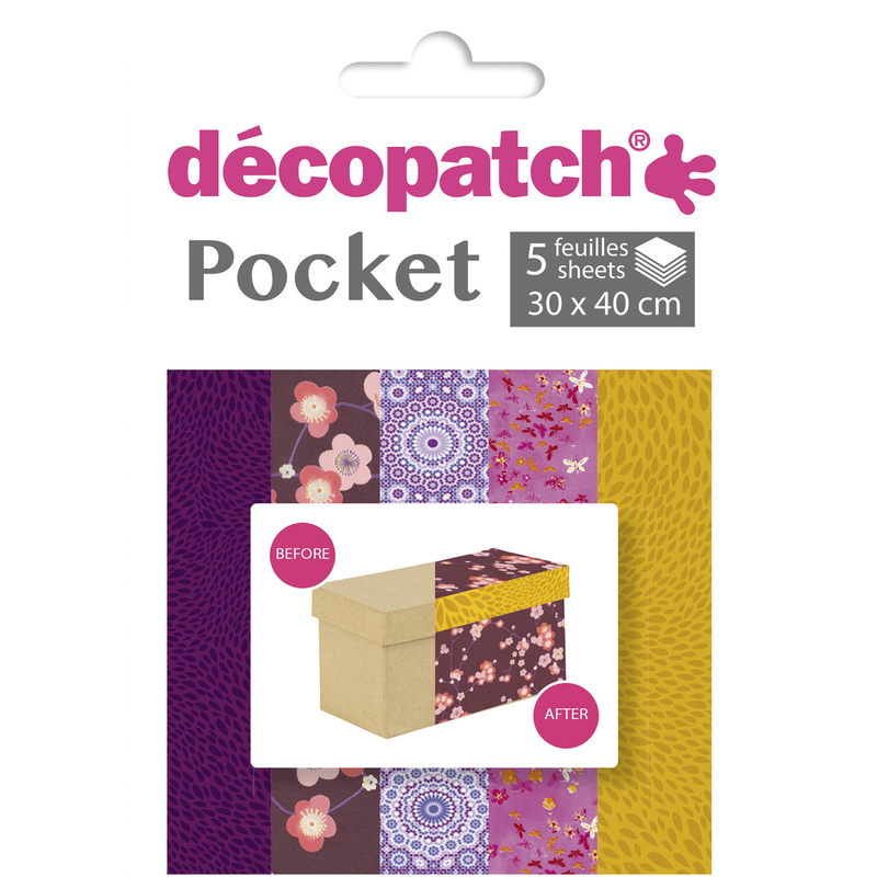 Décopatch Bastelpapier Pocket Nr. 5, 30 x 40 cm, assortiert, 5 Blatt