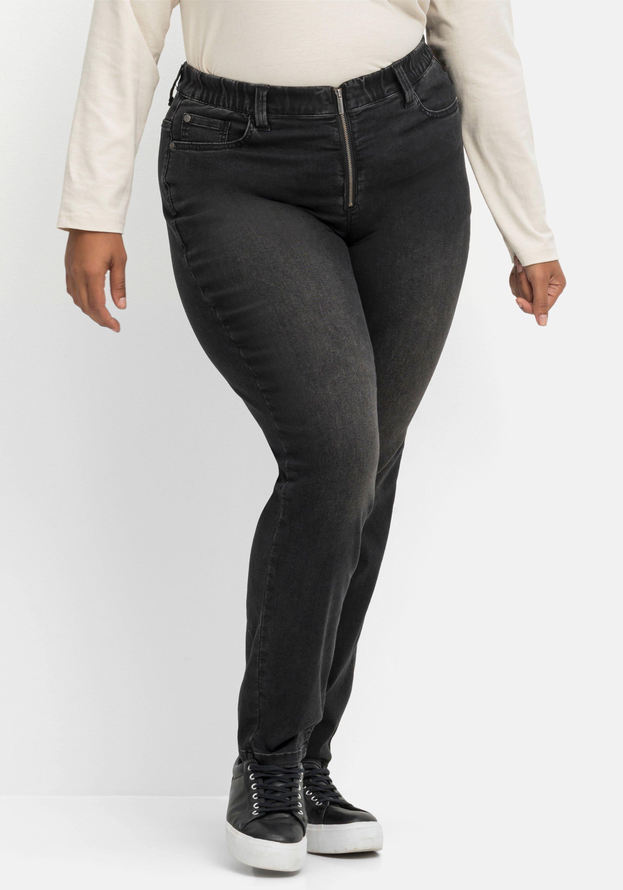 Skinny Jeans in Schlupfform mit Reißverschluss