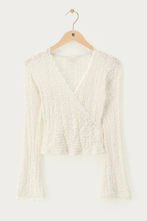 Witte kanten top met overslag