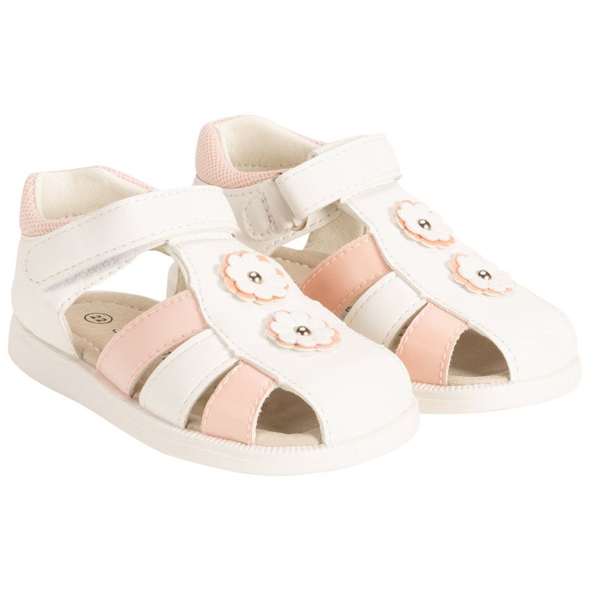 Sandales velcro bicolores à fleurs pour bébé fille - Blanc