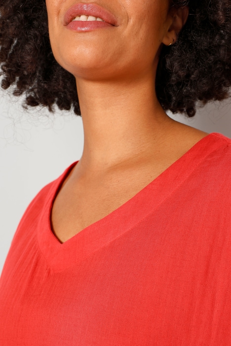 Tunika-Bluse, oversized, Musselin, überschnittene Schultern