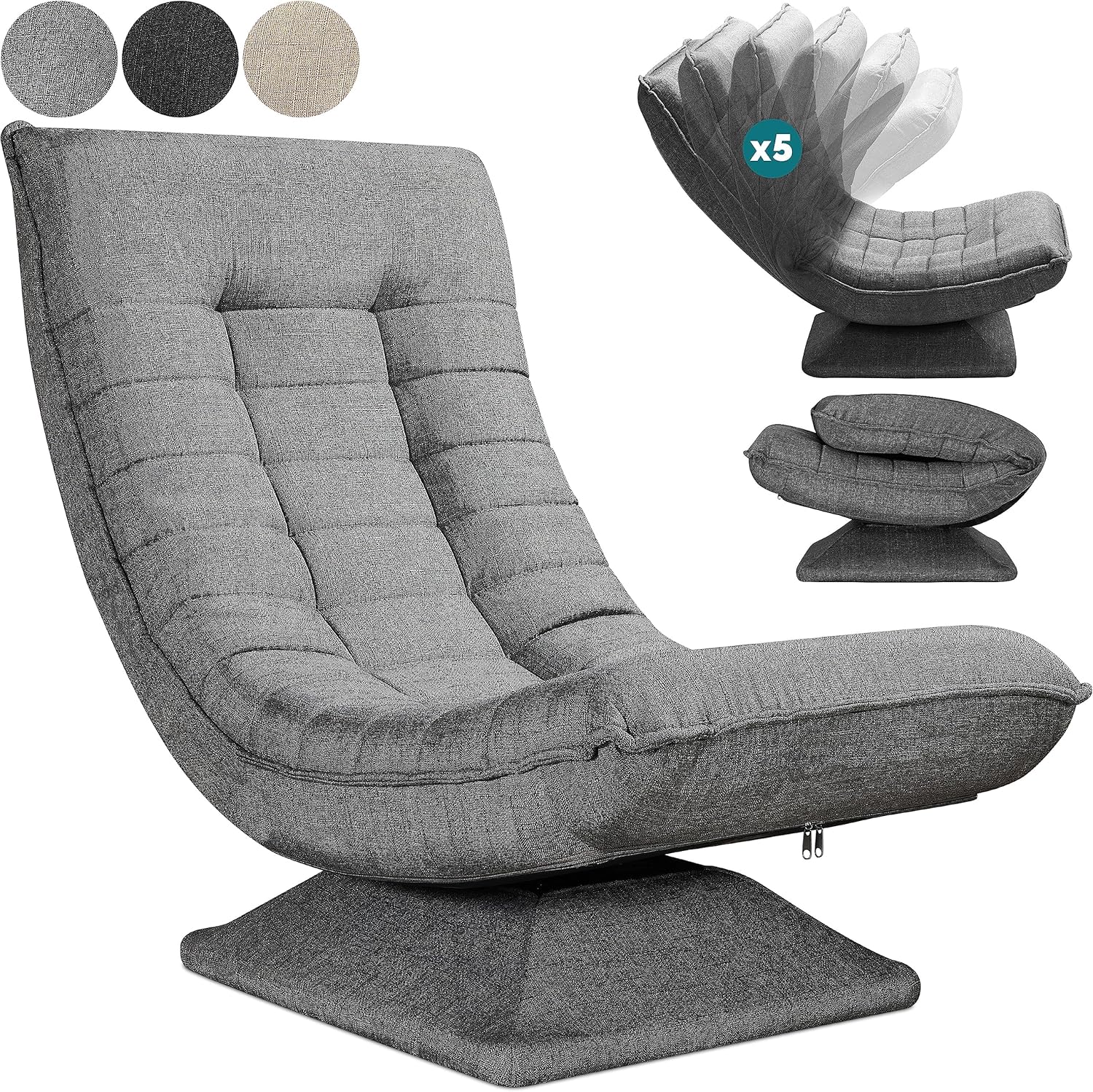 Casaria® Sessel verstellbare Rückenlehne 360° Drehbar Klappbar 150kg Belastbarkeit 60x105x87cm Gepolstert Wohnzimmer Gaming Relax Boden Lounge Sessel Grau