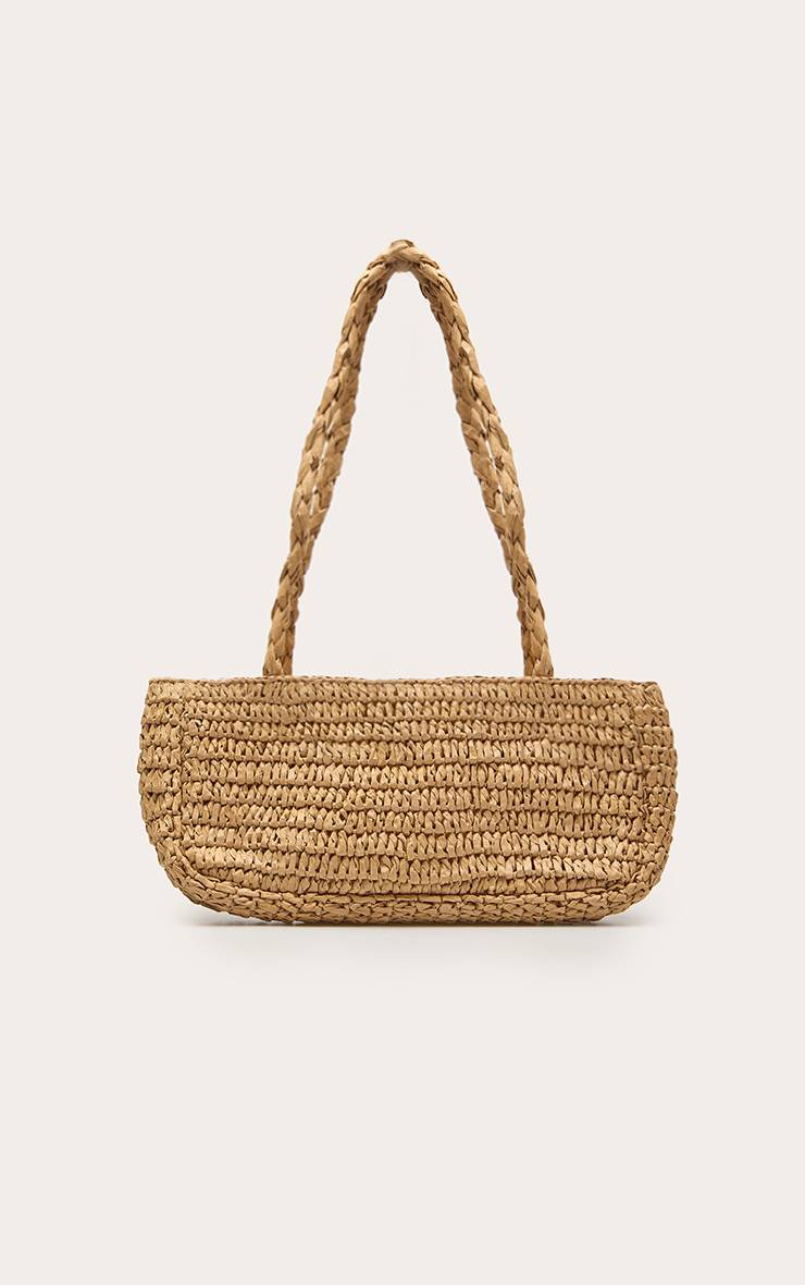 Naturel Sac À Bandoulière En Raphia Avec Détail Corail