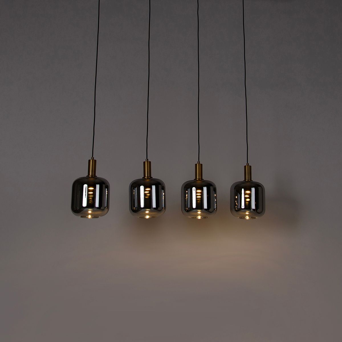 Hanglamp zwart met goud en smoke glas incl. 4 PUCC - Zuzanna