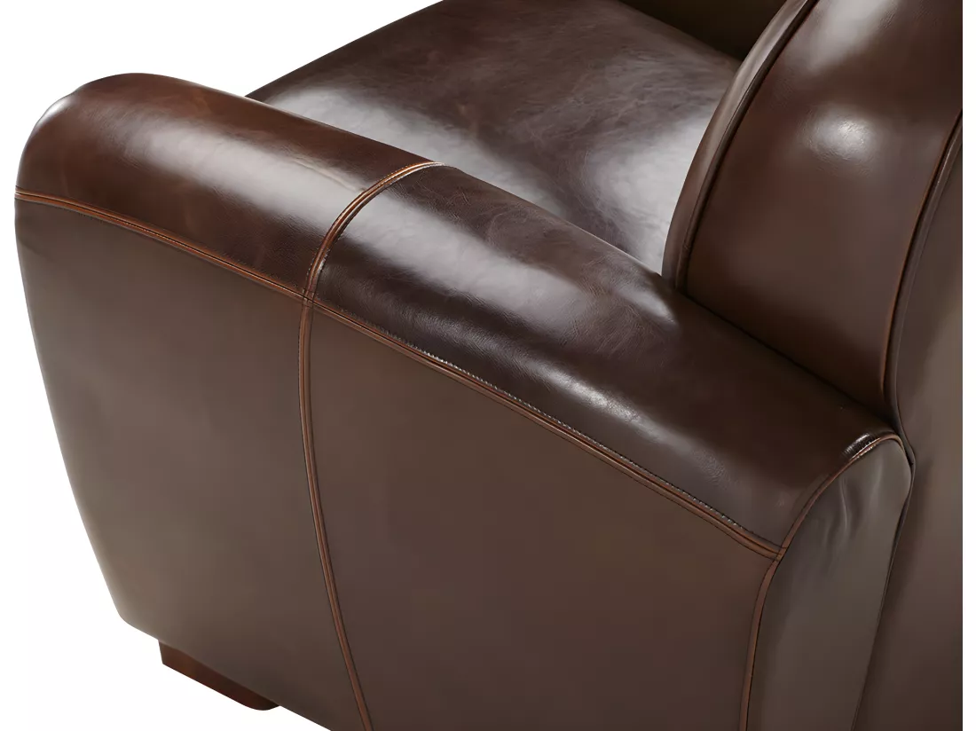 Fauteuil club 100% cuir vieilli BAUDOIN - Marron