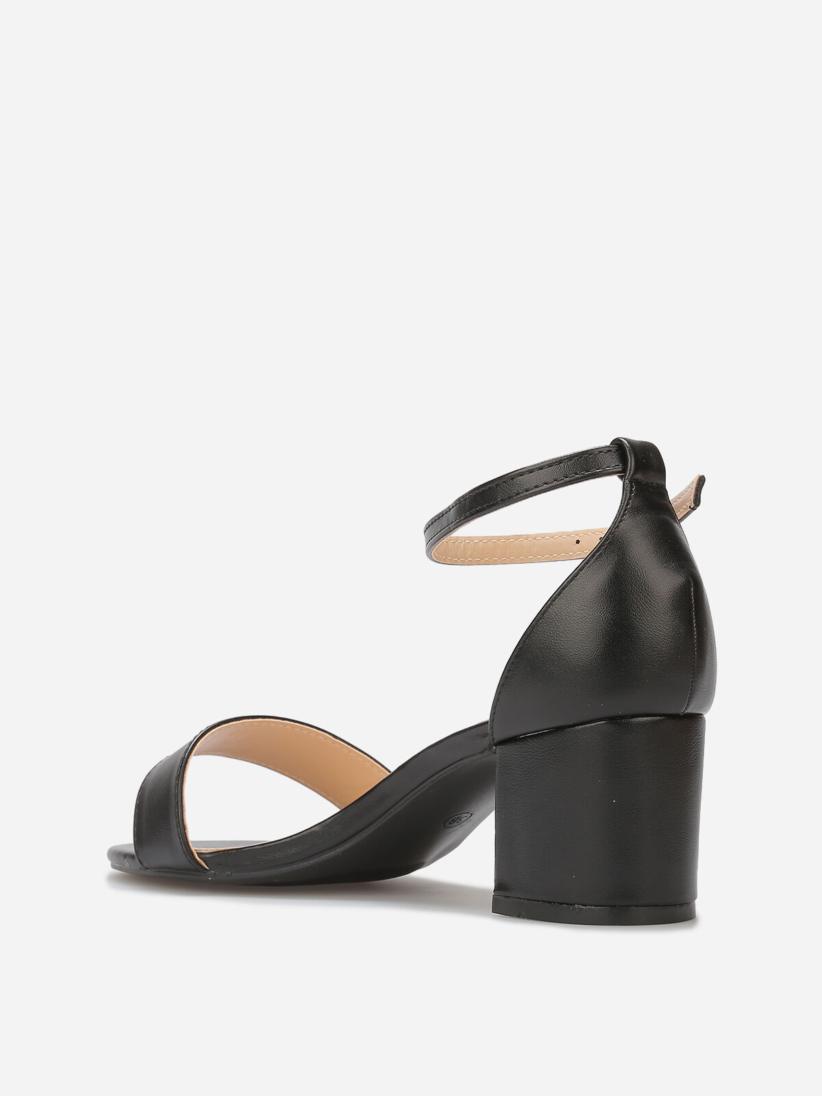Sandales en simili à petit talon carré- Noir