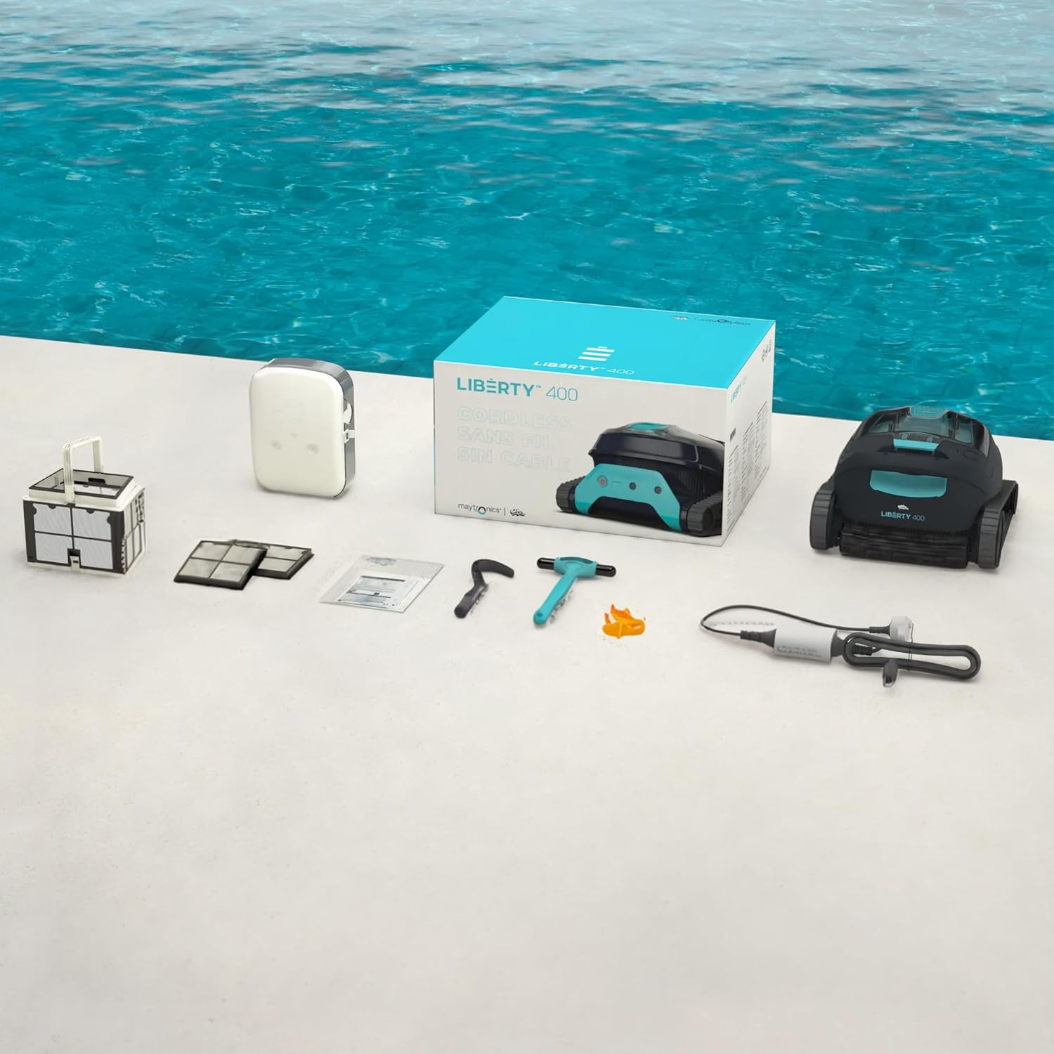 Dolphin Liberty 400 Poolreiniger Poolroboter Akku mit 2.5h Aufladen, Boden, Wand und Wasserlinie für Einbaupools bis 10m, Ultrafein-Filter, Intelligente Kontrolle App