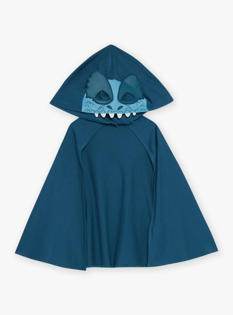 Pyjama deux pièces bleu canard en coton avec cape tête de dinosaure