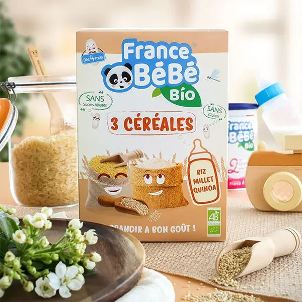 France Bébé Nutrition 3 Céréales en Poudre Riz Millet Quinoa +4m Bio 200g