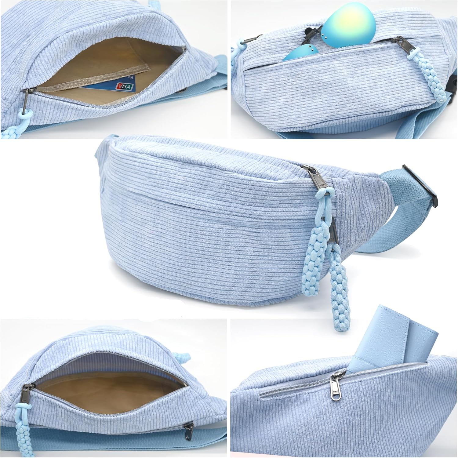 (34x15cm) Kordsamt Unisex Outdoor Bauchtasche Crossbody Bag Retro Schultertasche - Blau