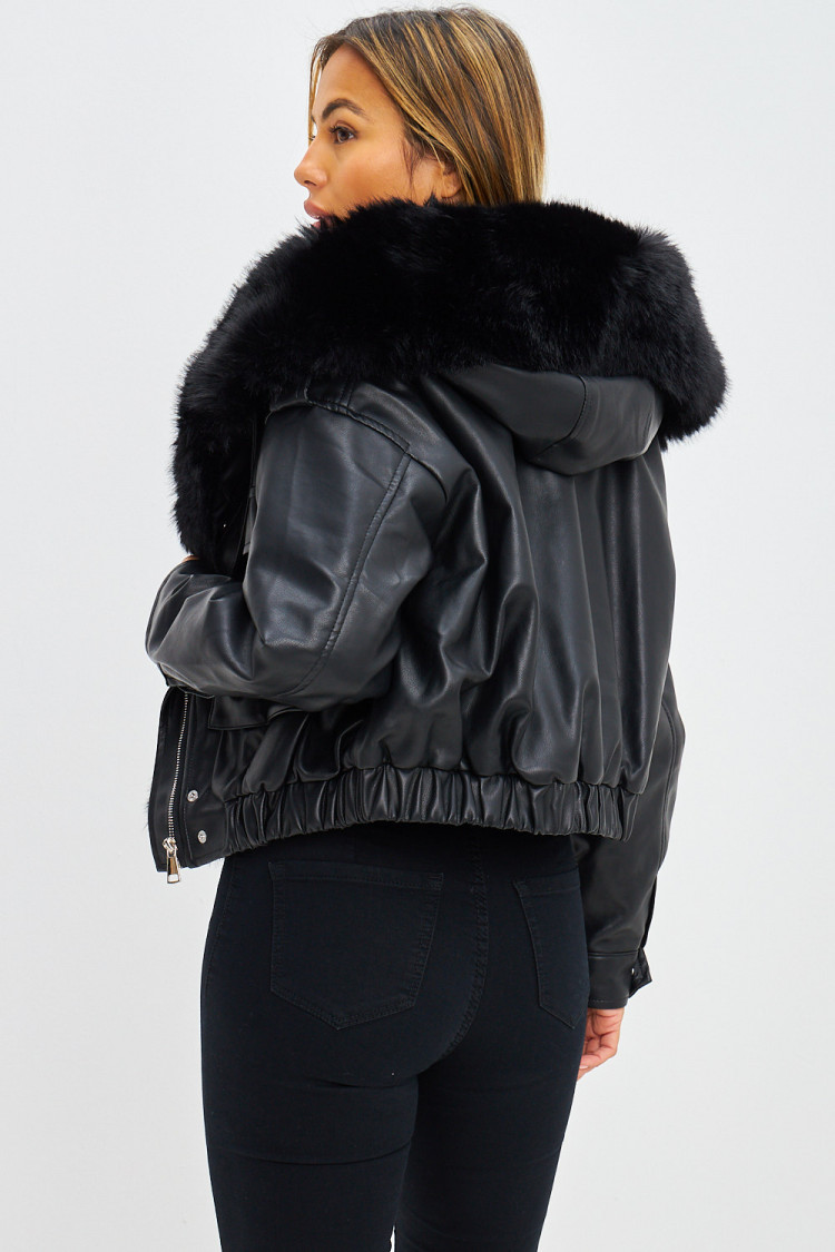 Perfecto en simili cuir noir à fourrure