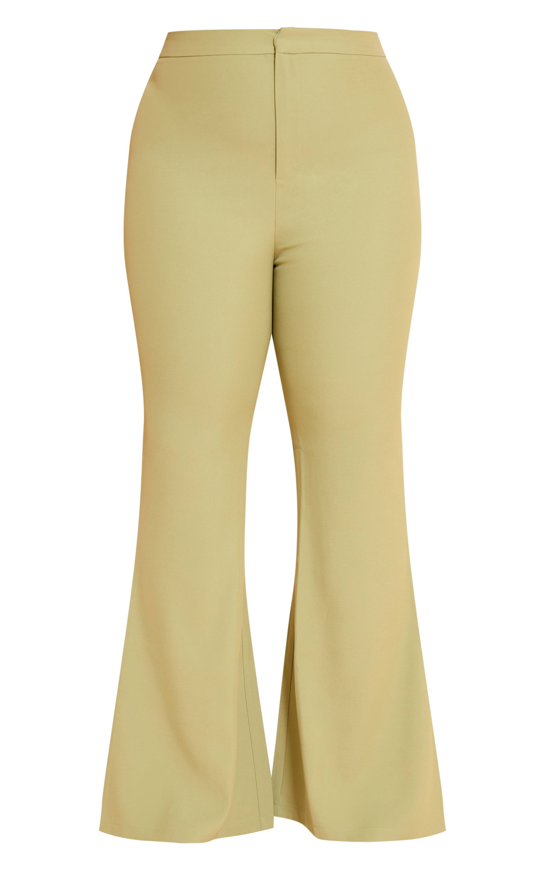 Vert Olive Pantalon Droit Ajusté En Tissu Tissé