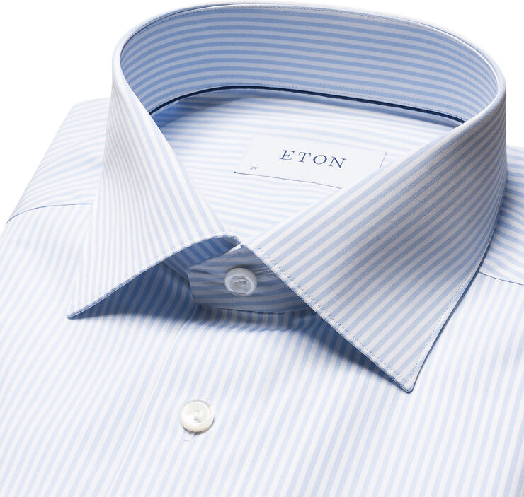 ETON Slim Fit Light Blue Bengal Striped Elevated Poplin Shirt Lyseblå