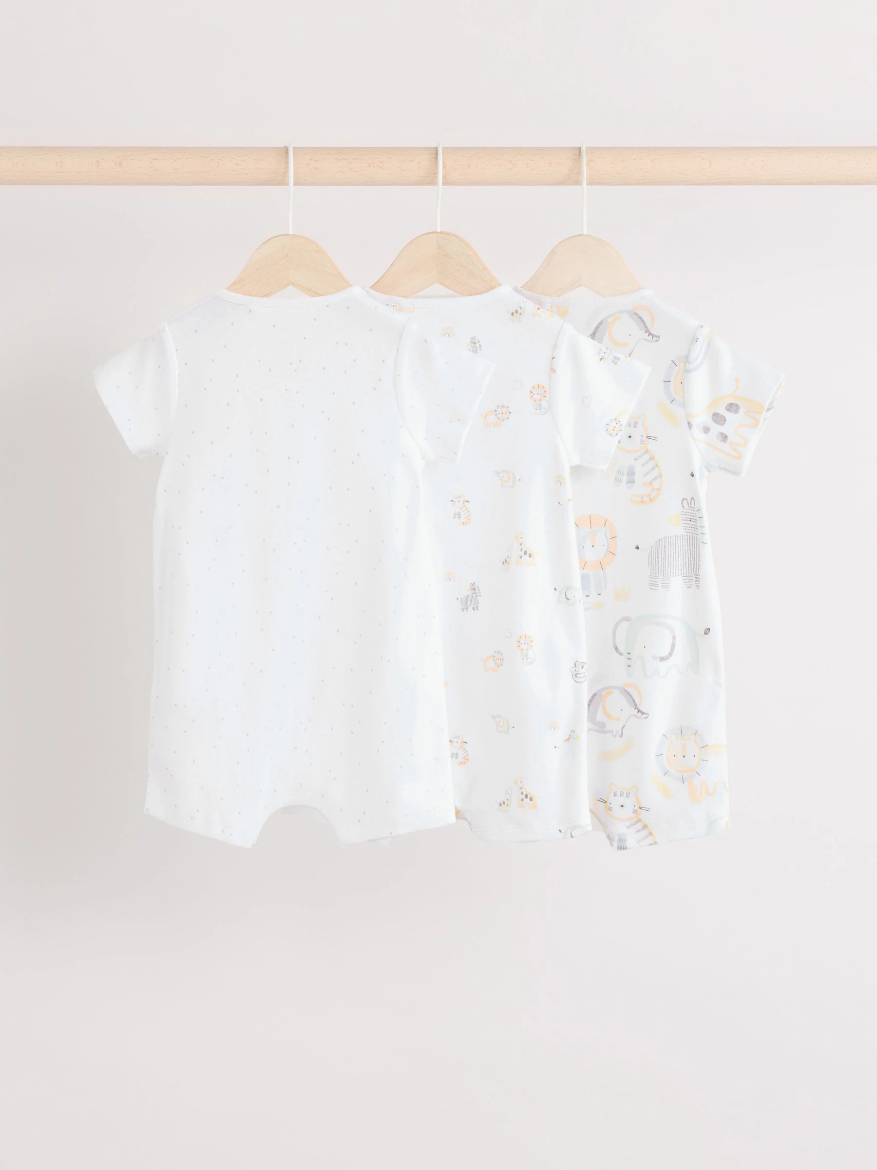 Wit met safariprint - Embroidered 3 Pack Baby Rompers