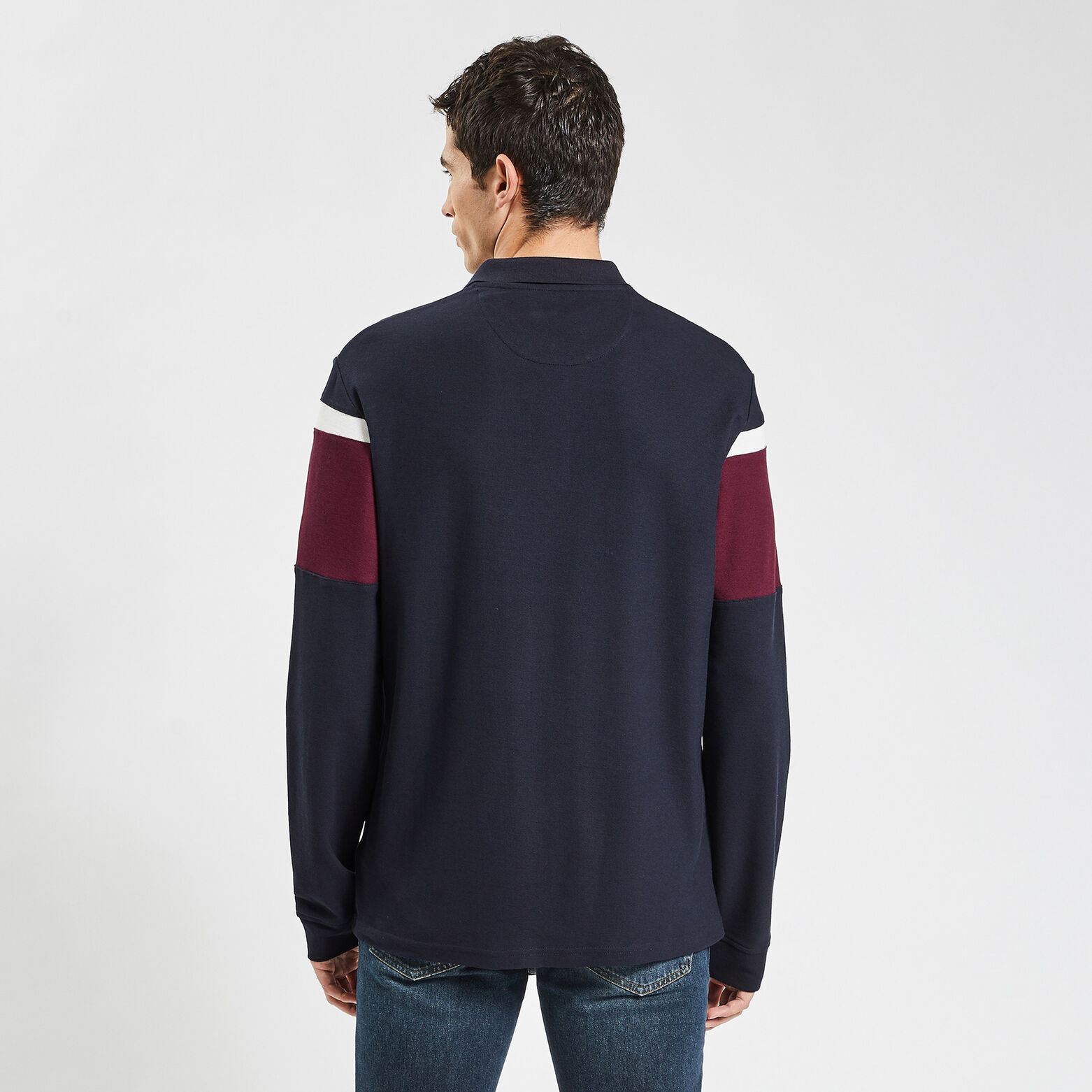 Polo à manches longues colorblock Bleu foncé