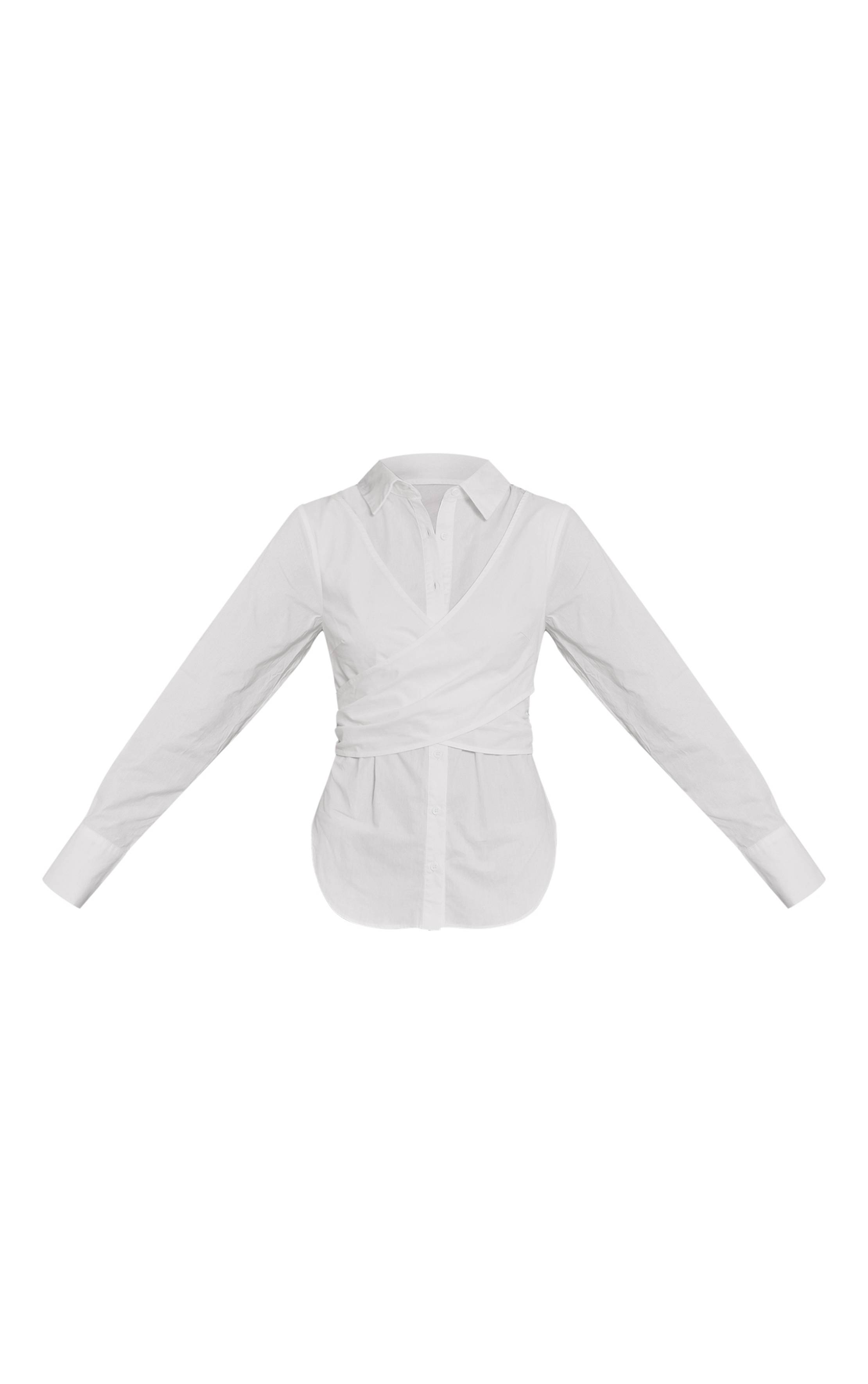 Blanc Chemise Longue En Coton Avec Détail Cache-cœur