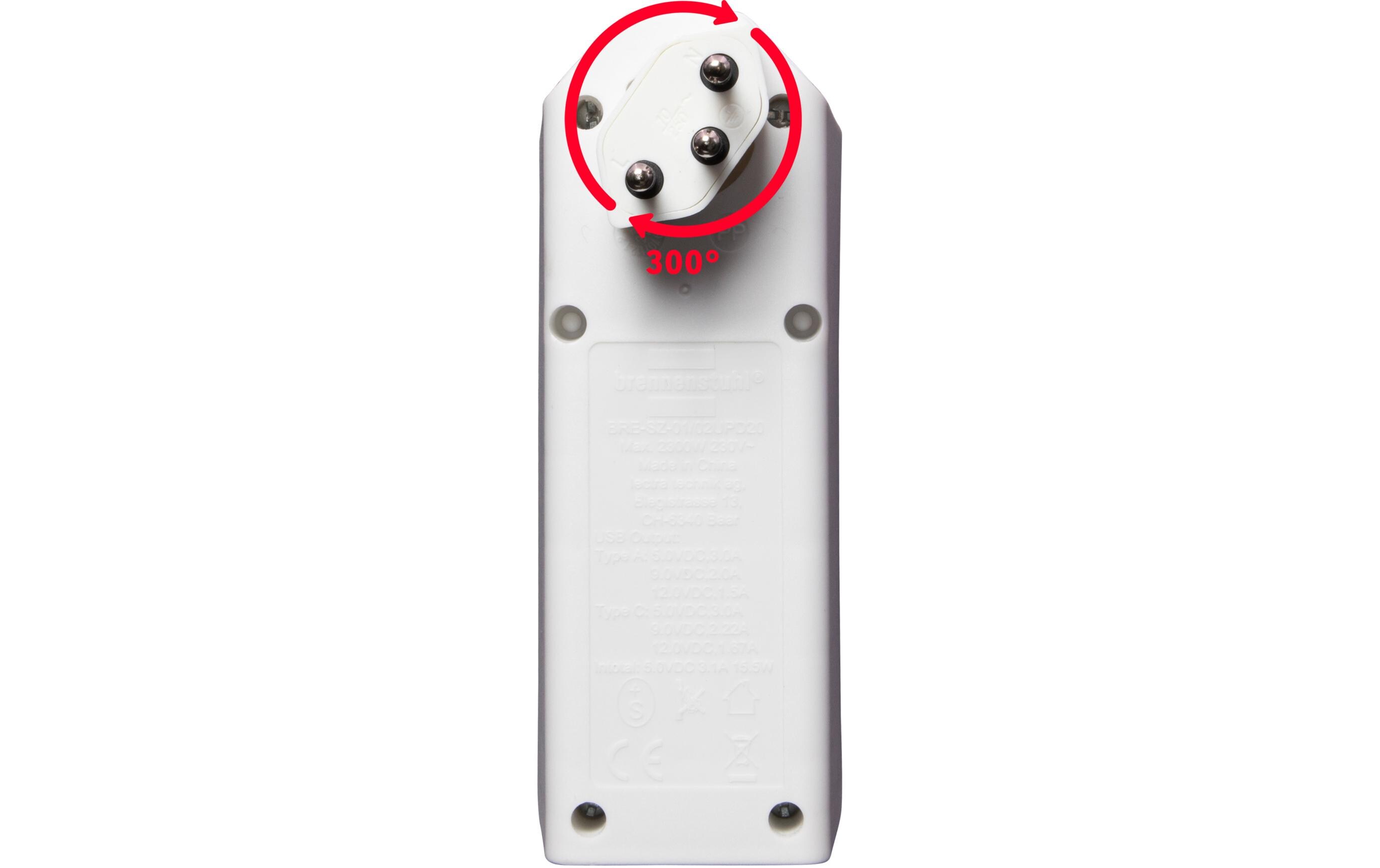 Abzweigstecker 2 x T13, 1 x USB A, 1 x USB C, 300° drehbarStabiler, formschöner Mehrfachstecker ohne Schalter aus hochbruchfestem Kunststoff
