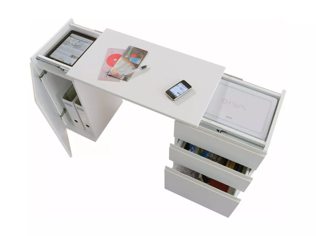 SMILE - Bureau Extensible 1 Porte 3 Tiroirs Blanc