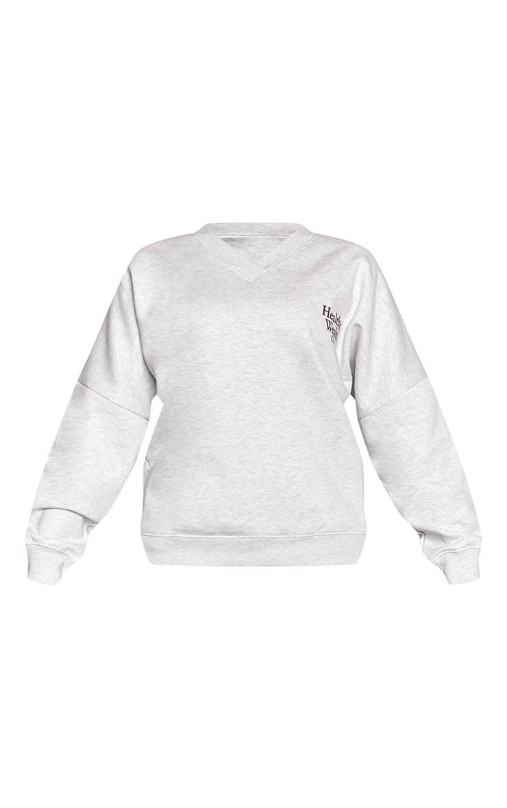 Gris Cendré Sweat-shirt Col V Health Club Grande Taille