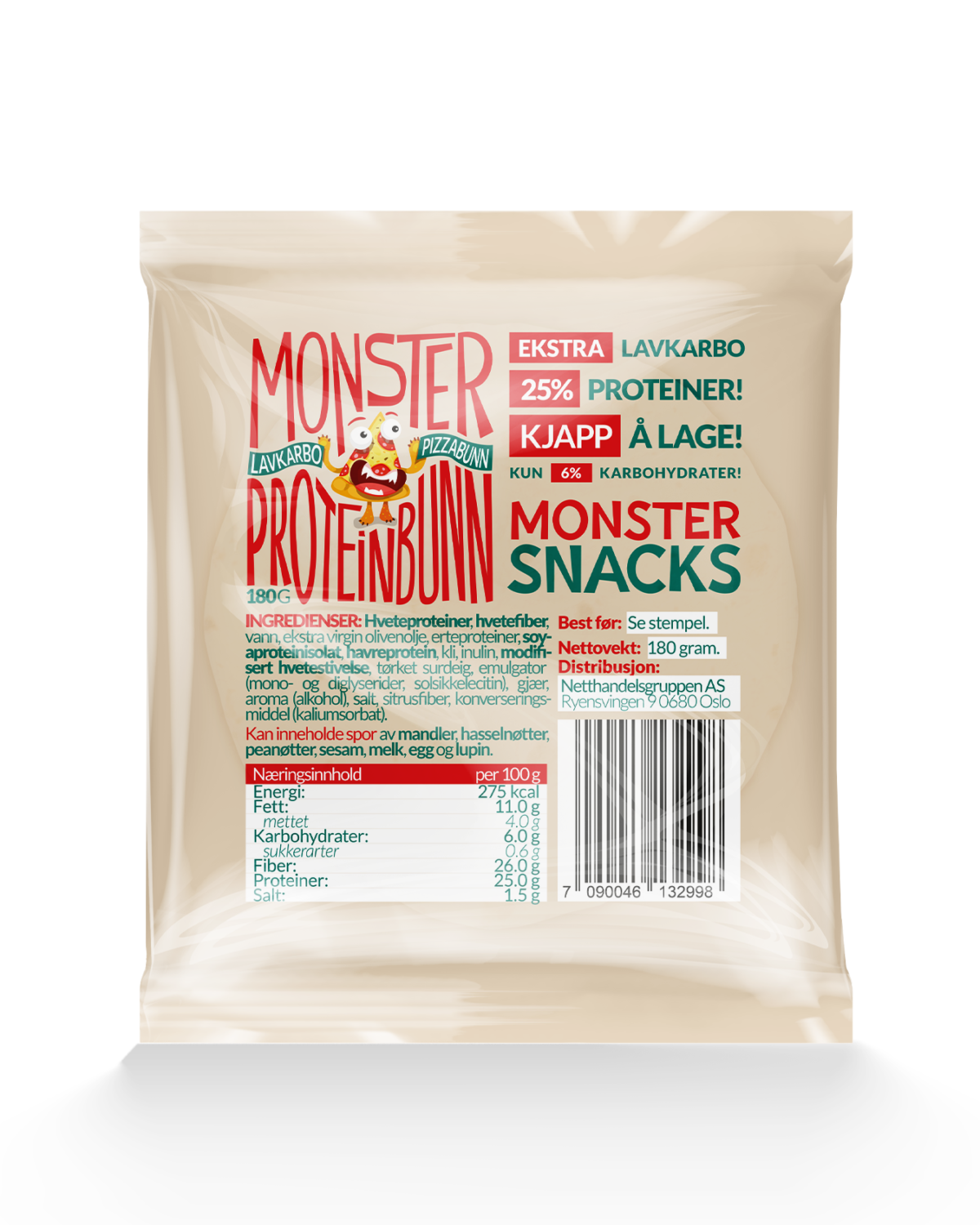 Monster Lavkarbo Pizzabunn 180g