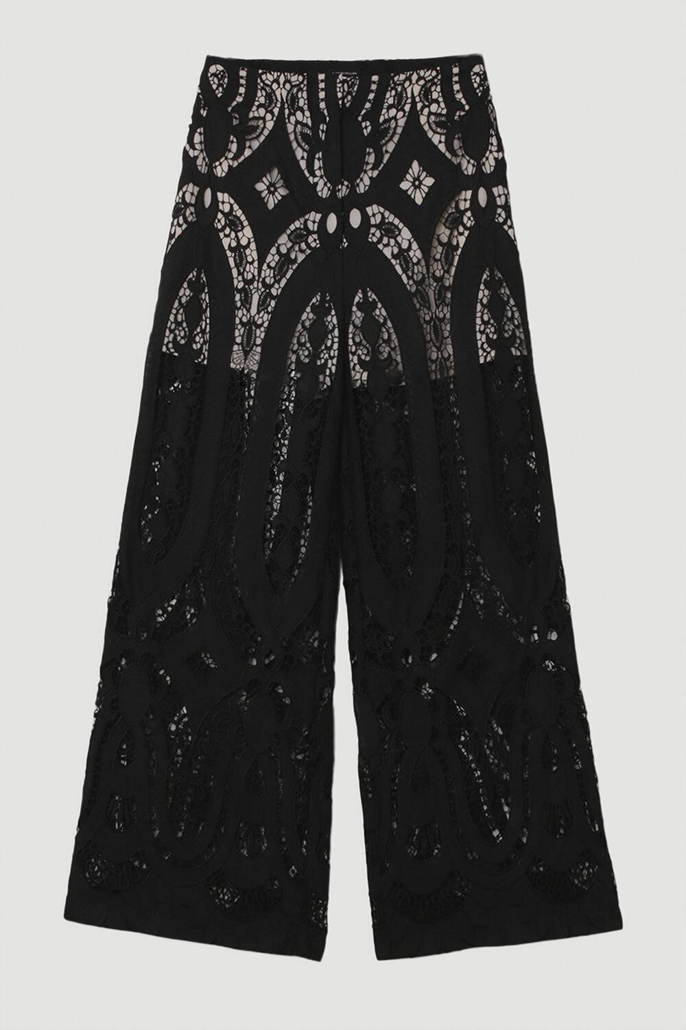 KarenMillen Pantalon en georgette transparente à découpes, tissé avec jambes larges