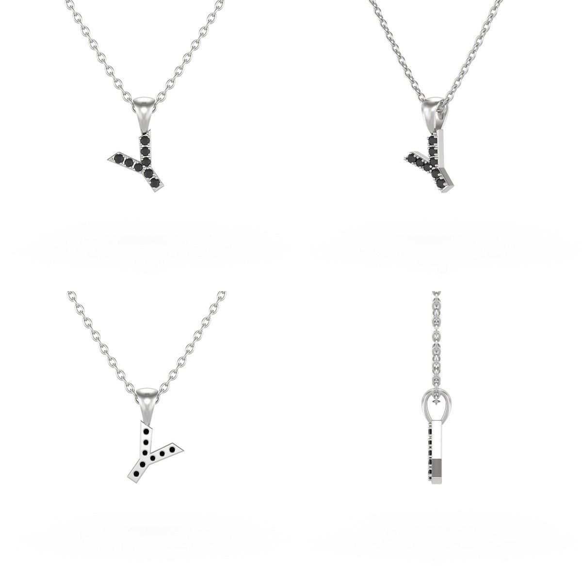 Collier Pendentif ADEN Lettre Y Or 750 Blanc Diamant Noir Chaine Or 750 incluse 0.72grs