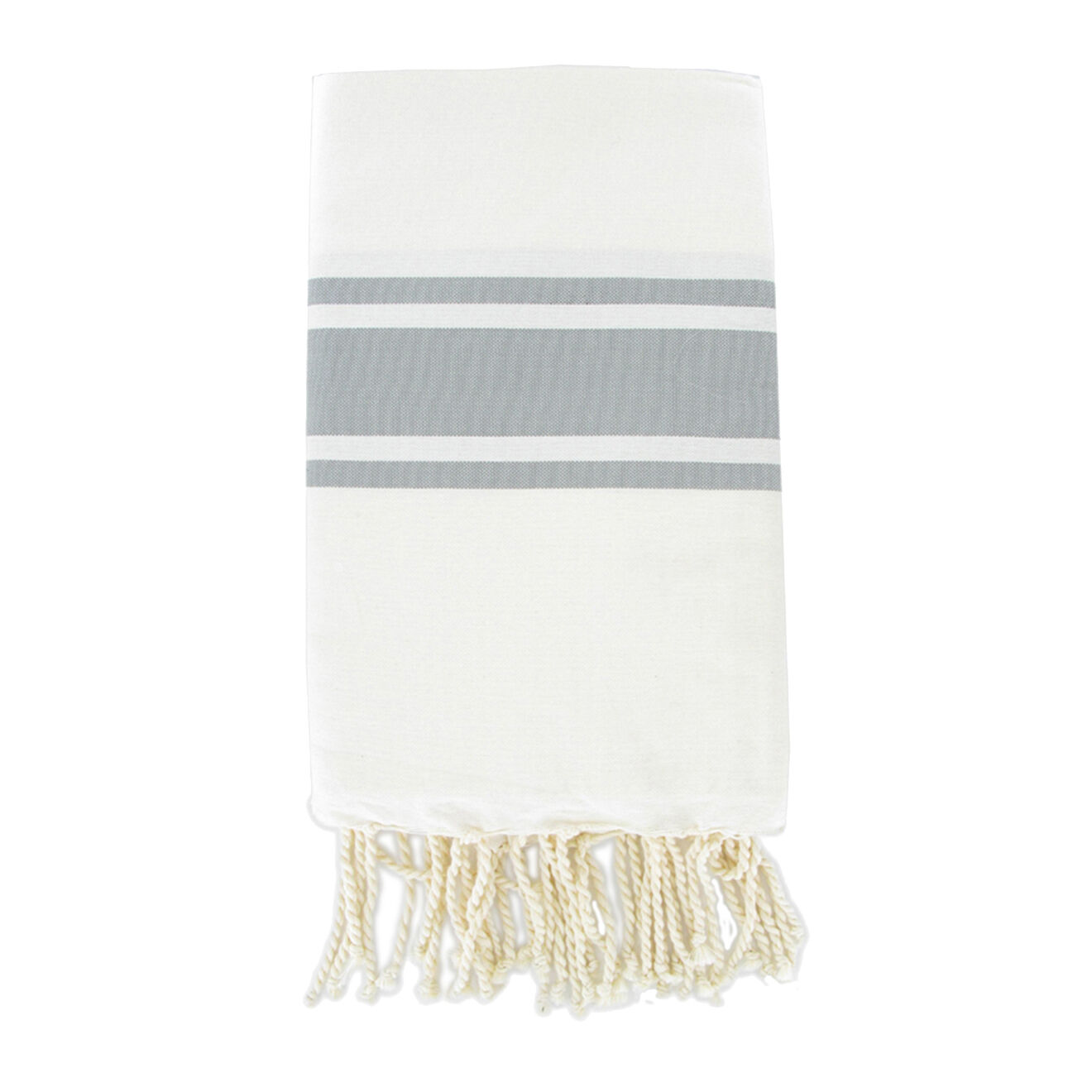 Febronie Fouta Traditionelle St Tropez blanc/gris perle  - 100x200 cm