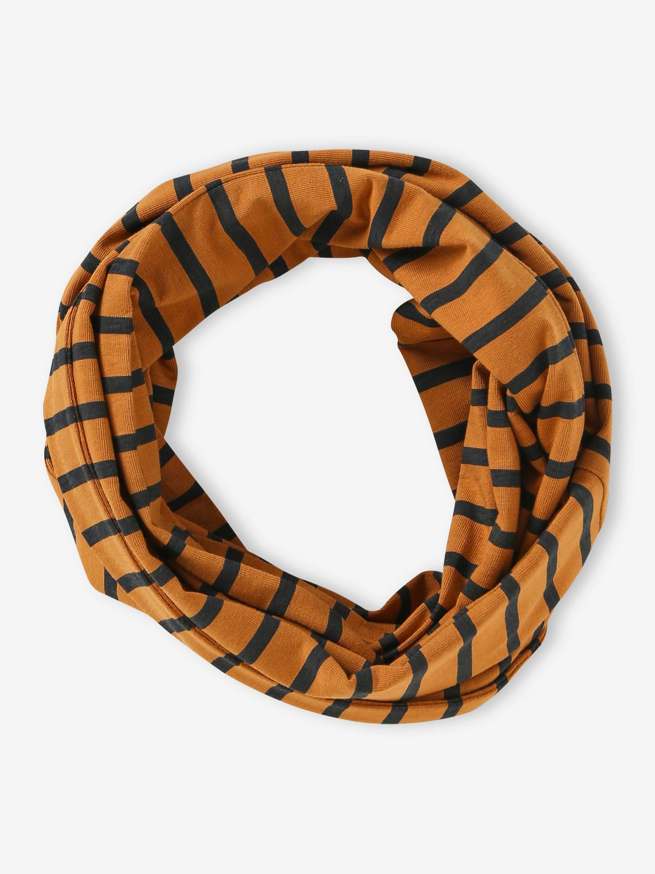 Conjunto listrado para meninos: chapéu + cachecol tubular ocre