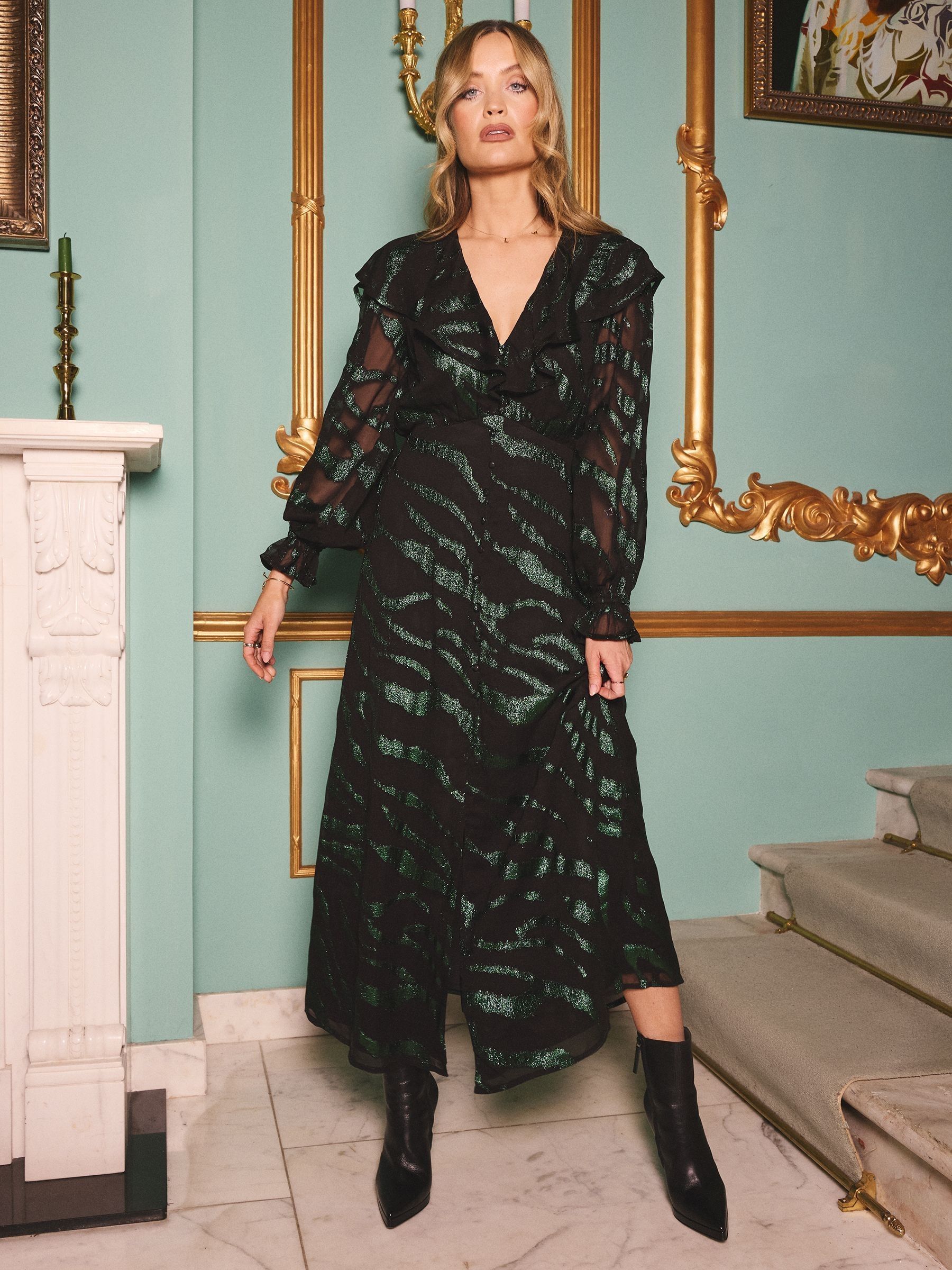 Love & Roses Ruffle Midi Dress