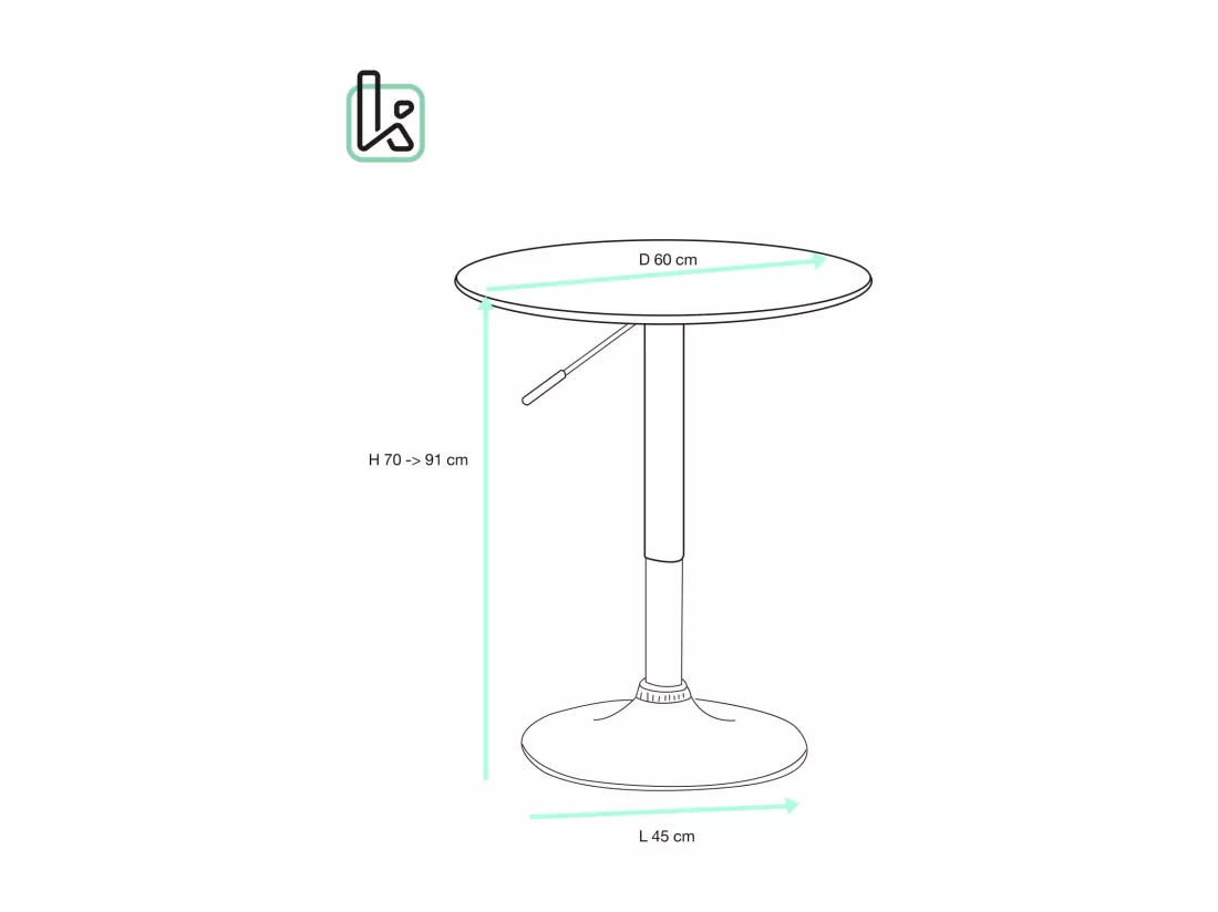 Table de Bar Haute Ø60 cm – Mange-Debout hauteur réglable et Pivotant SETI (Bois Noir)