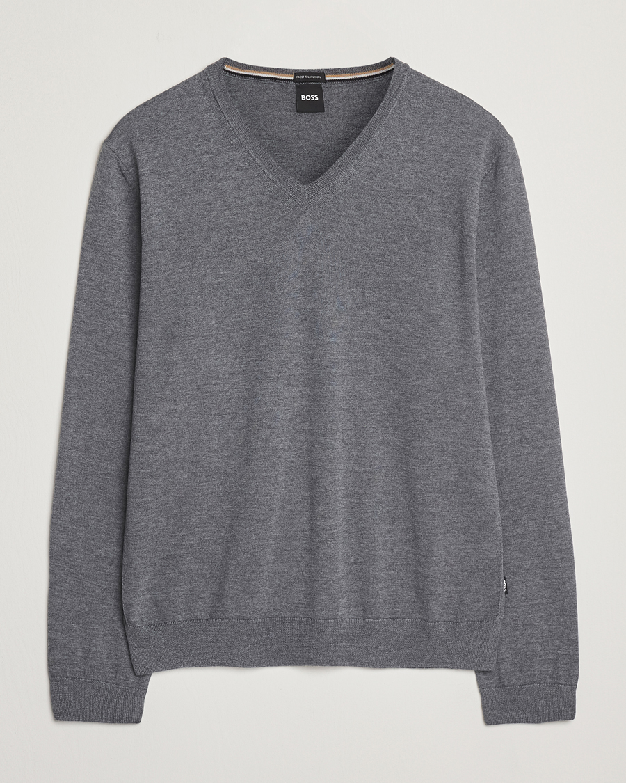 BOSS BLACK Melba Wool V-Neck Pullover Medium Grey