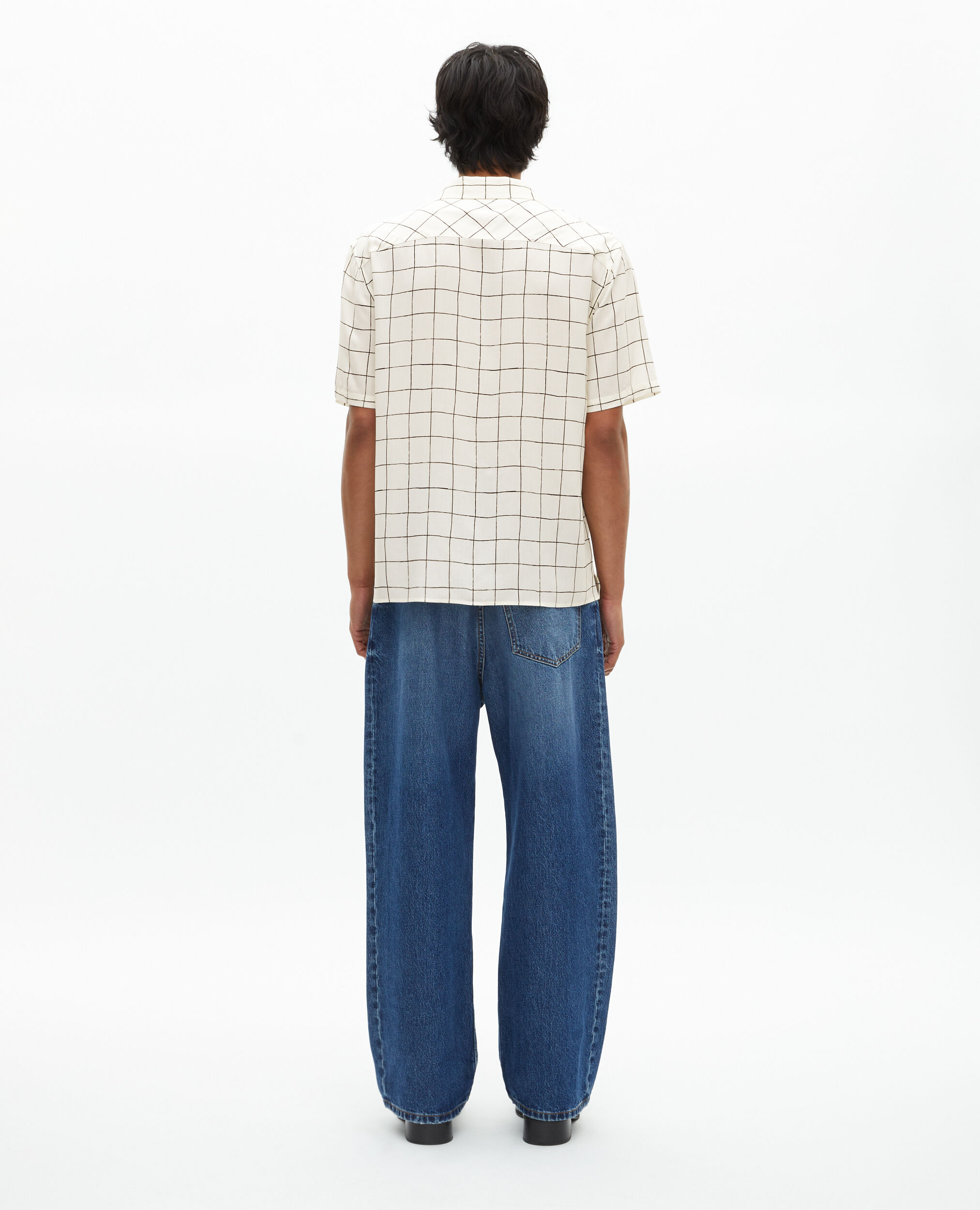 Chemise manches courtes à carreaux écrue