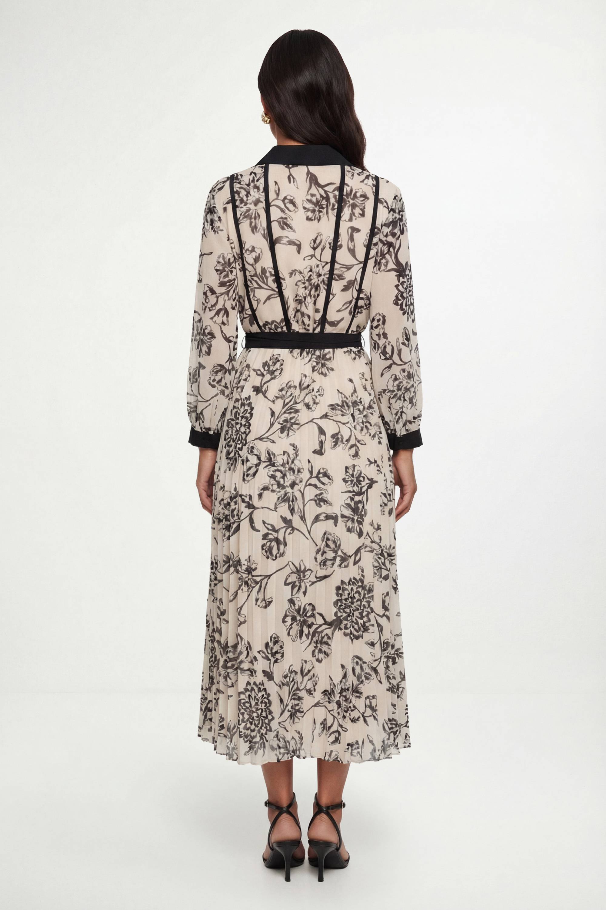 Wallis Robe Midi Plissée À Motifs Floraux Contrastés